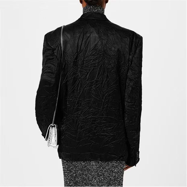 Balenciaga o1g2r1mq0924 Double Breasted Crinkled Jackets in Black Size S / US 4 / IT 40 - 5 Thumbnail