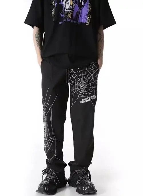 image of Vintage Embroidered Spider Web Pants in Black, Men's (Size 32)