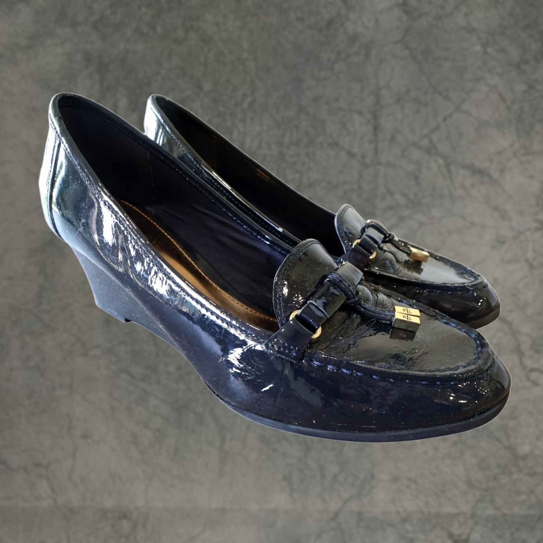Ralph Lauren Lauren Ralph Lauren Loafers Womens 10 Navy Patent Suede Wedge Rory Size US 8 / IT 38 - 1 Thumbnail