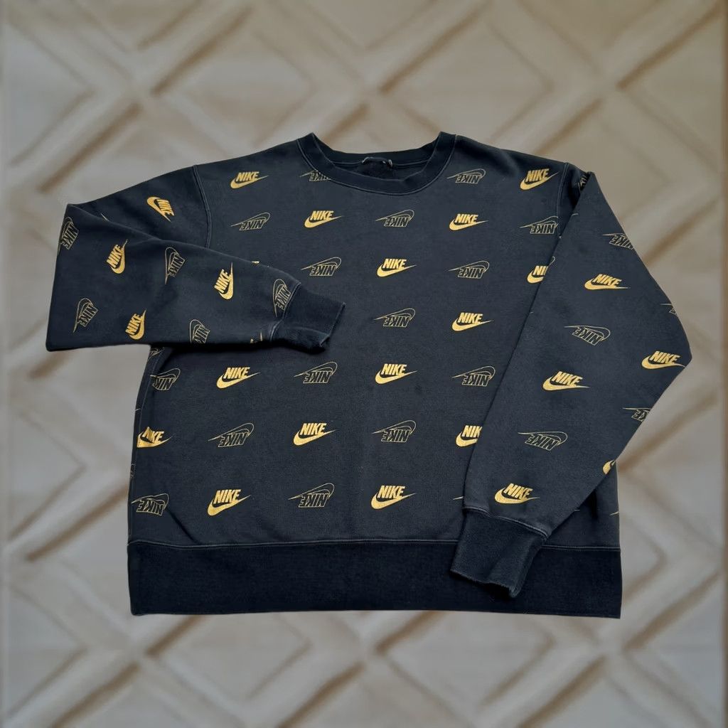 Nike Nike Sweatshirt Pullover Mens Medium Black Gold Crewneck All Over Print Graphic Size US M / EU 48-50 / 2 - 1 Thumbnail