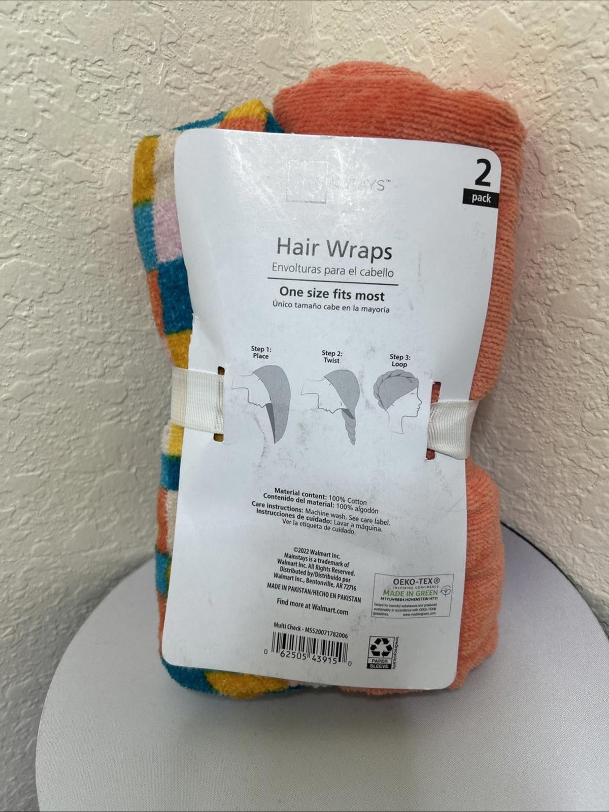 Designer Hair Wraps Melon/Teal 11” X 25” 2Pk 100% Cotton Mainstays Size ONE SIZE - 3 Thumbnail