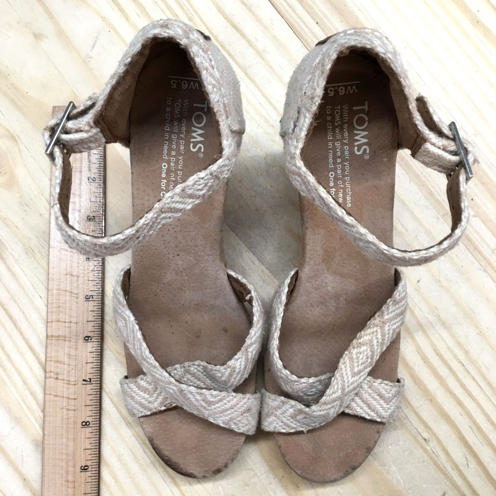 Toms Toms Sandals Women Sienna Ankle Strap Beige Woven Casual Wedge Heels 6.5 301214 Size US 7 / IT 37 - 7 Thumbnail