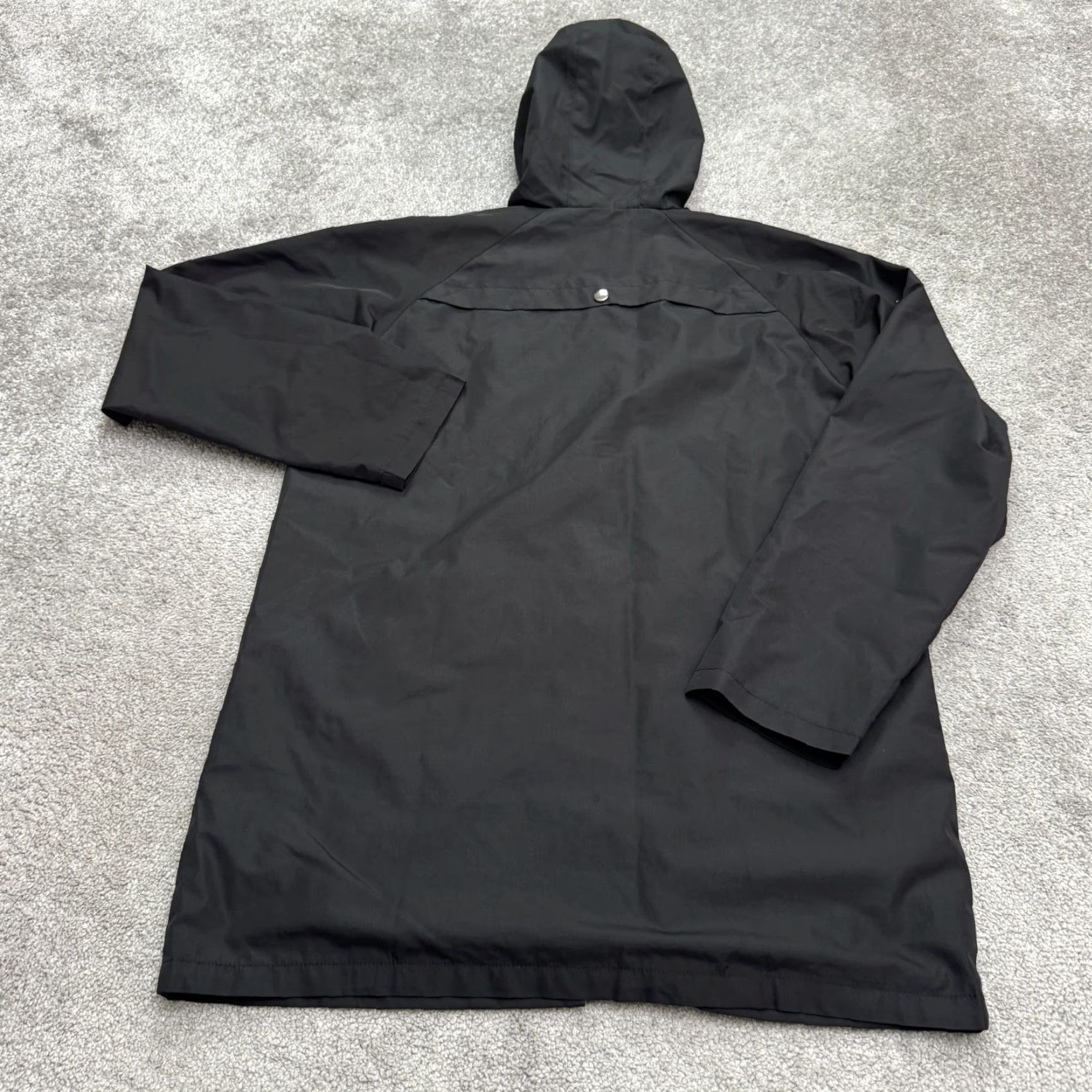 Rains Wantdo Anorak Long Rain Coat Hoodie Jacket Womens Medium Black Stripe Lined Size M / US 6-8 / IT 42-44 - 2 Thumbnail