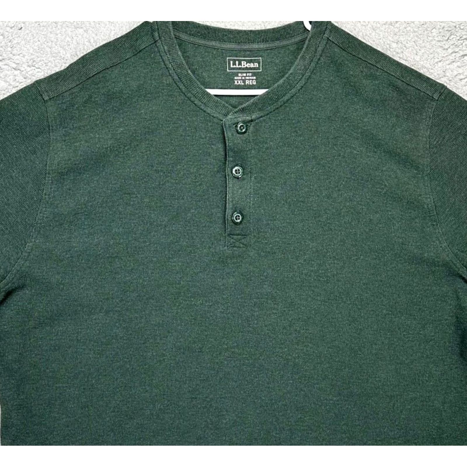Vintage L.L. Bean Sweater Mens 2XL Green Henley Thermal Waffle-Knit Slim Fit Pullover Size US XXL / EU 58 / 5 - 2 Thumbnail