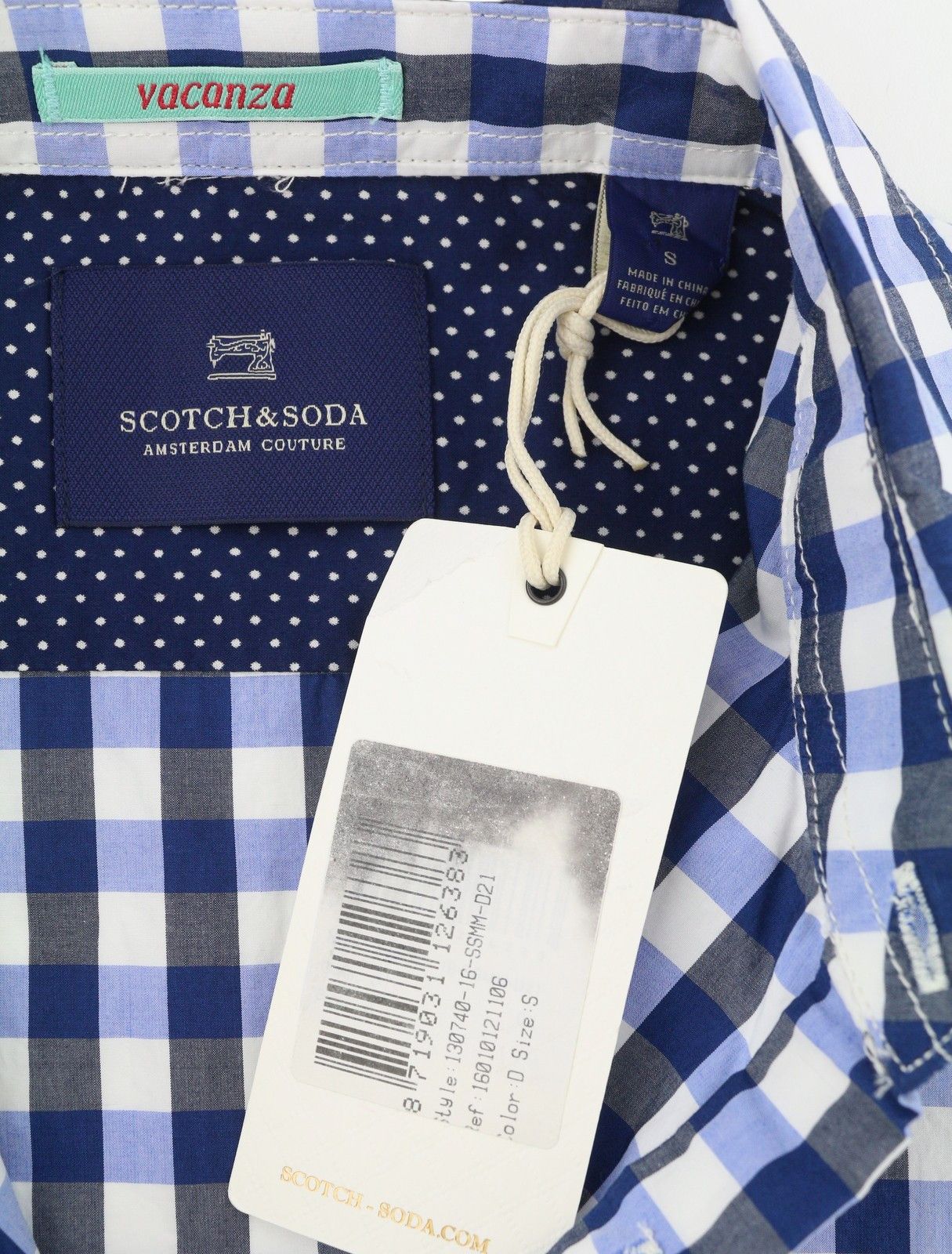 Scotch & Soda S Blue Checked Cutaway Button-Up Short Sleeve Shirt 89049 Size US S / EU 44-46 / 1 - 6 Thumbnail