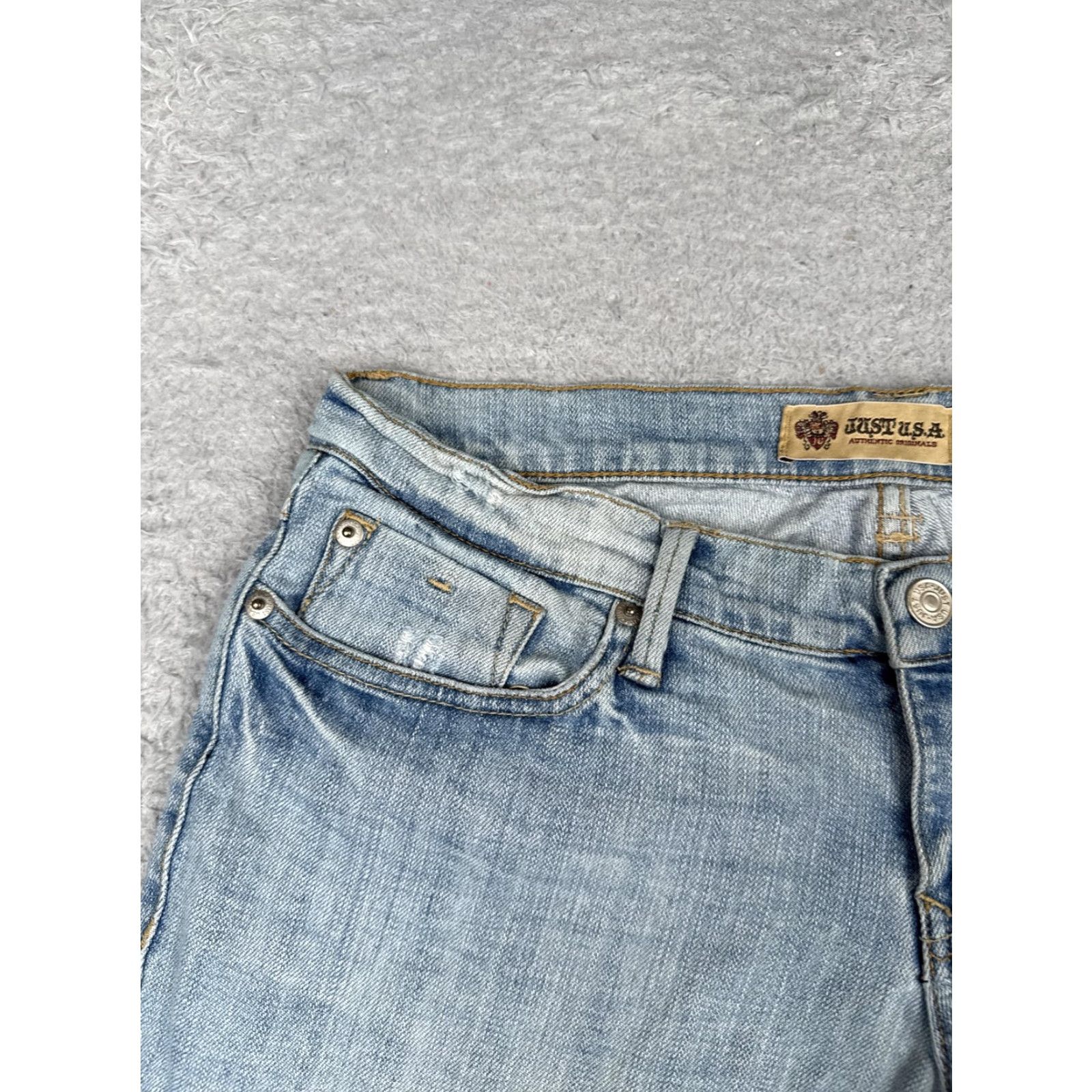 Denime JUST U.S.A. Shorts Juniors 9 Blue Denim Cutoff Distressed Frayed Hem Stretch 29x5 Womens Short Size 30" / US 8 / IT 44 - 4 Thumbnail
