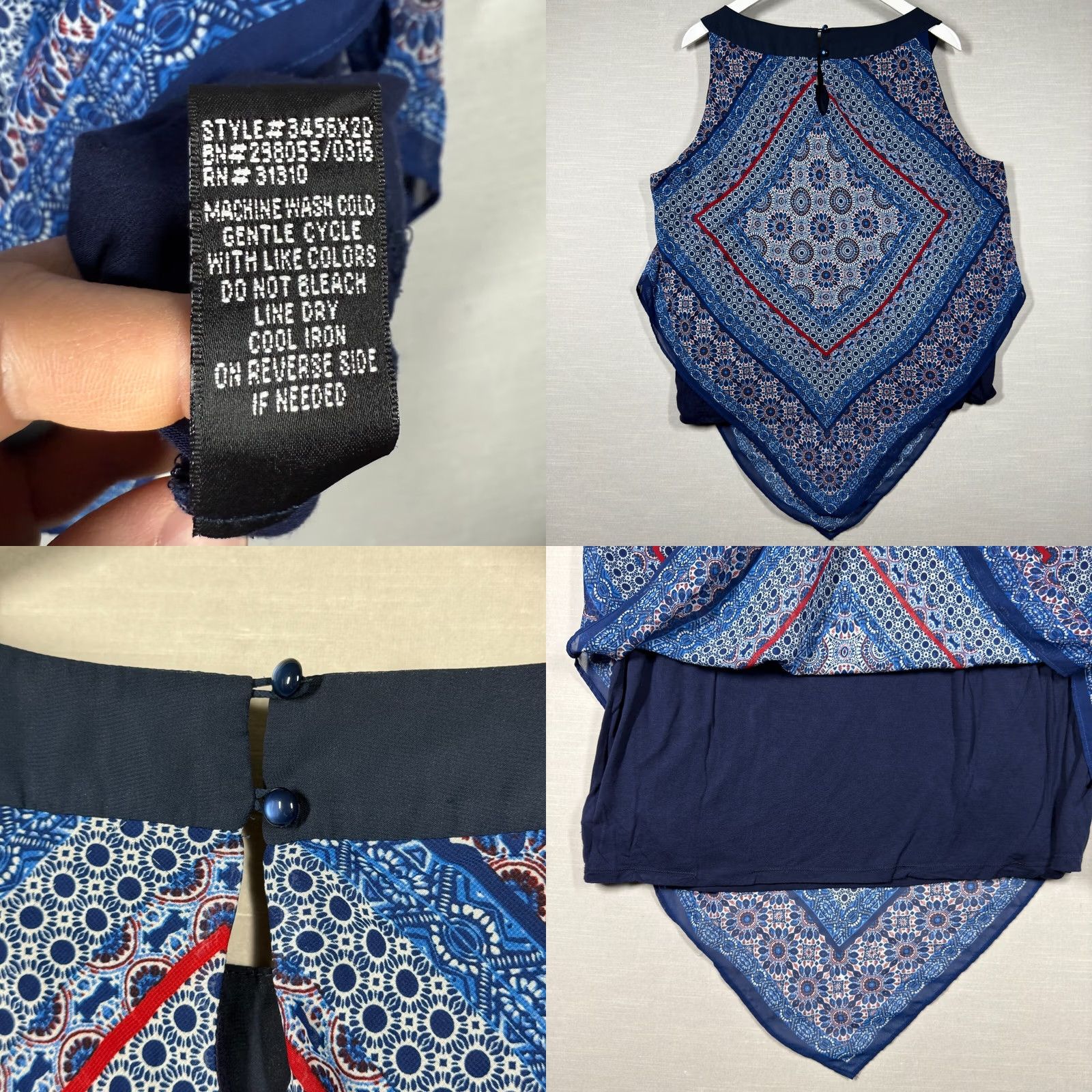 Vintage AGB Top Womens 3X Blue Flowy Boho Bandana Chic Coastal Hippie Floral Geometric Size XXL / US 16-18 / IT 52-54 - 8 Thumbnail