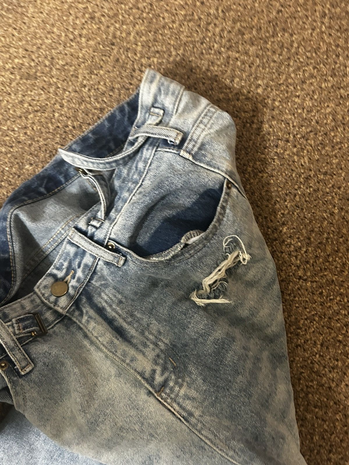 Avant Toi Light Blue Distressed Baggy Denim Size US 32 / EU 48 - 7 Thumbnail