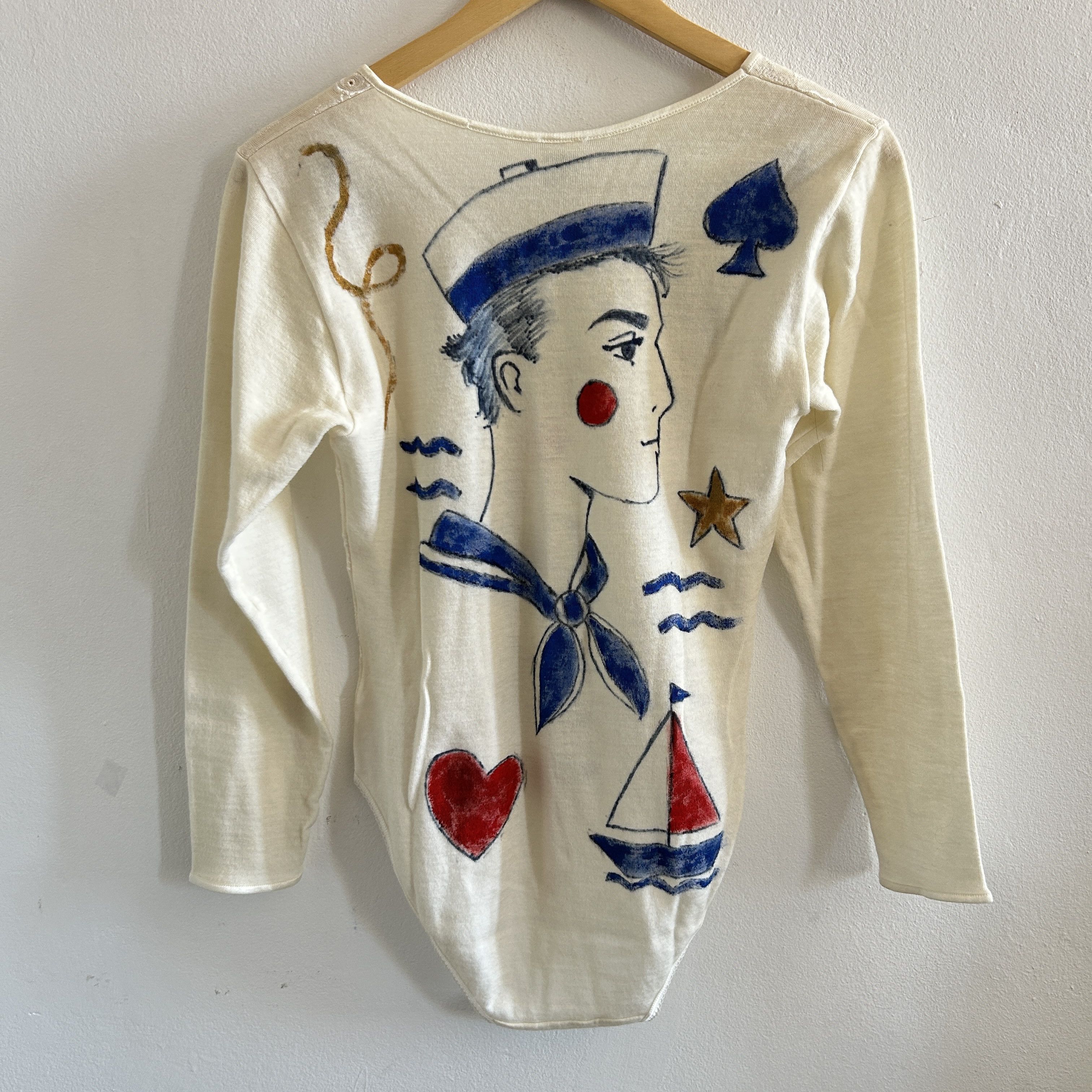 Custommade Hand Painted Nautical Style Vintage Italian Wool Bodysuit Size S / US 4 / IT 40 - 10 Thumbnail