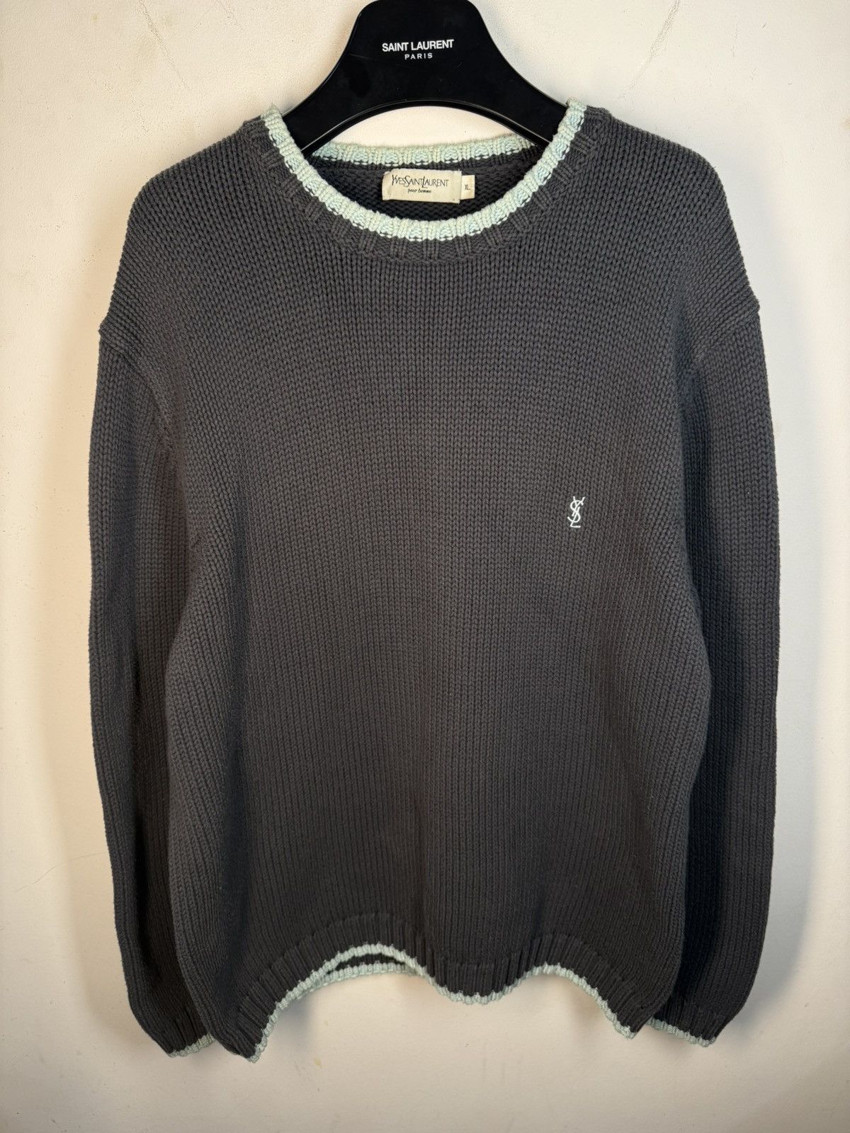 Yves Saint Laurent Heavy YSL Sweater Knit Grey Yves Saint Laurent Vintage Size US XL / EU 56 / 4 - 2 Thumbnail