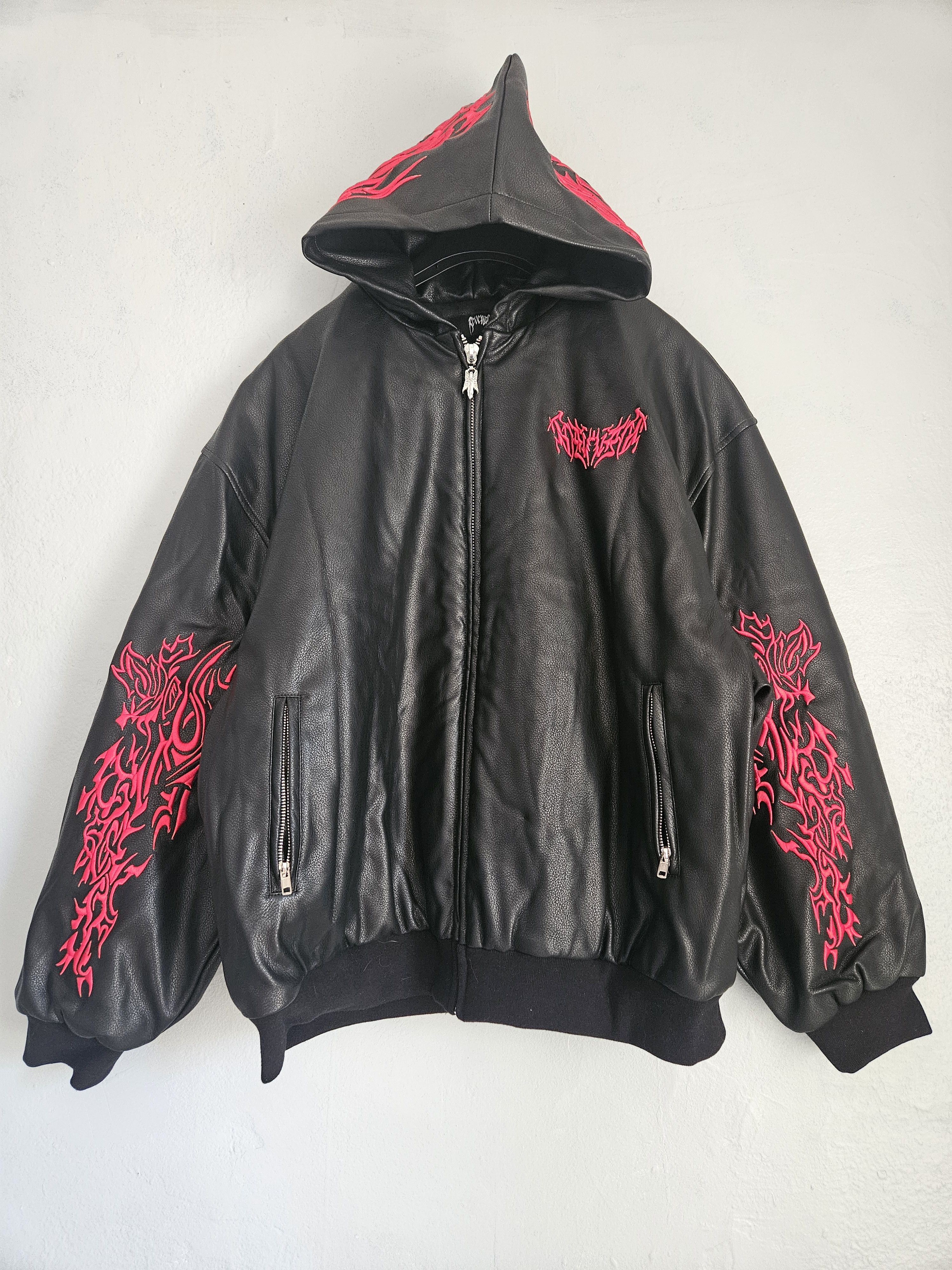 Revenge Revenge Embroidered Gothic Tribal Leather Bomber Jacket Size US XL / EU 56 / 4 - 1 Thumbnail