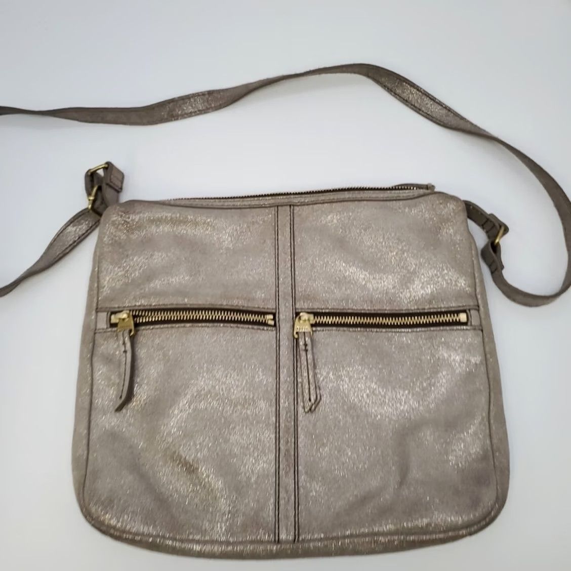 Fossil Fossil Handbag Purse Crossbody Messenger Gray Suede Leather Adjustable Strap Gold Hardware - Medium Women’s Size ONE SIZE - 2 Thumbnail