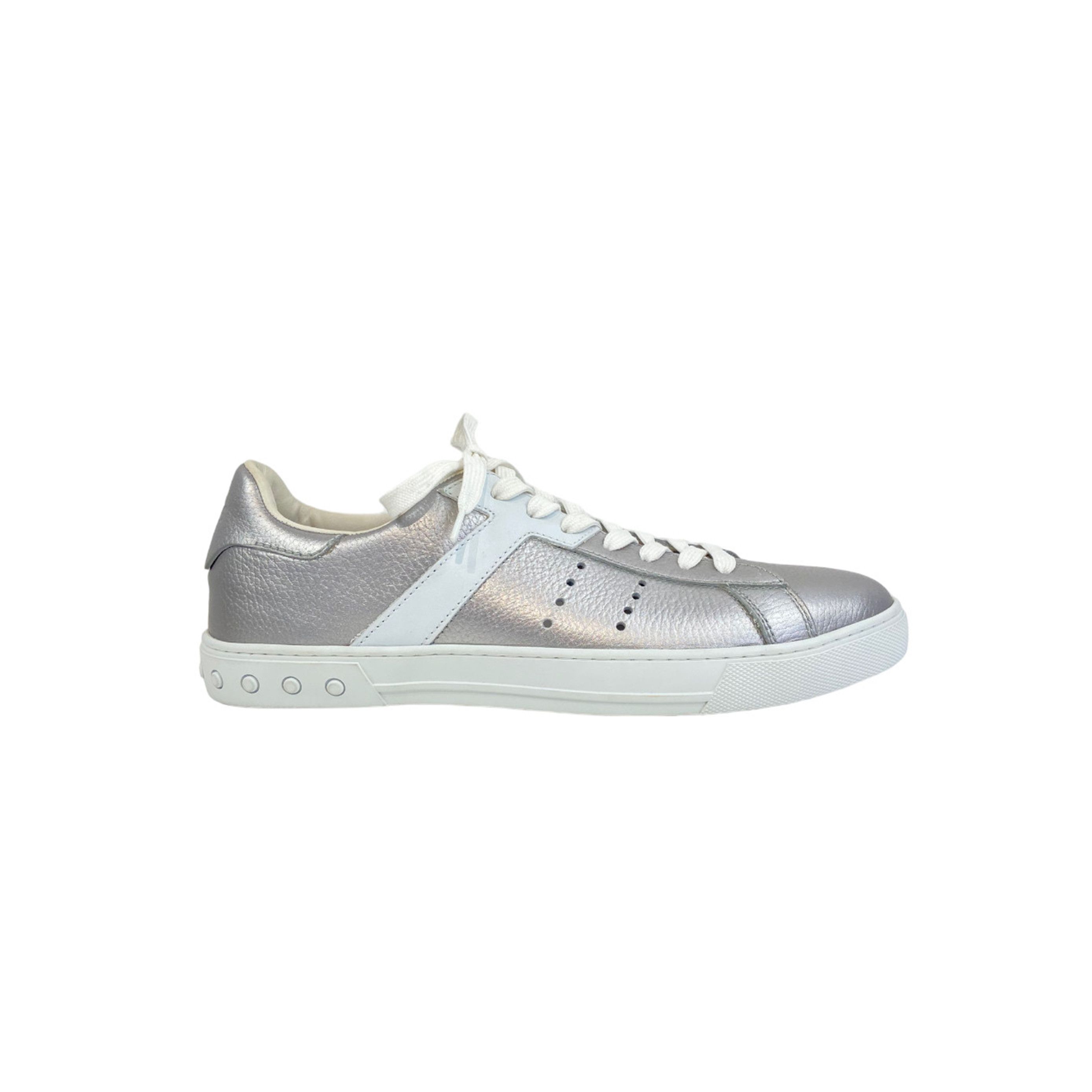 Tod's TOD'S Silver Leather Lace Up Sneakers Size US 10.5 / EU 43-44 - 1 Thumbnail