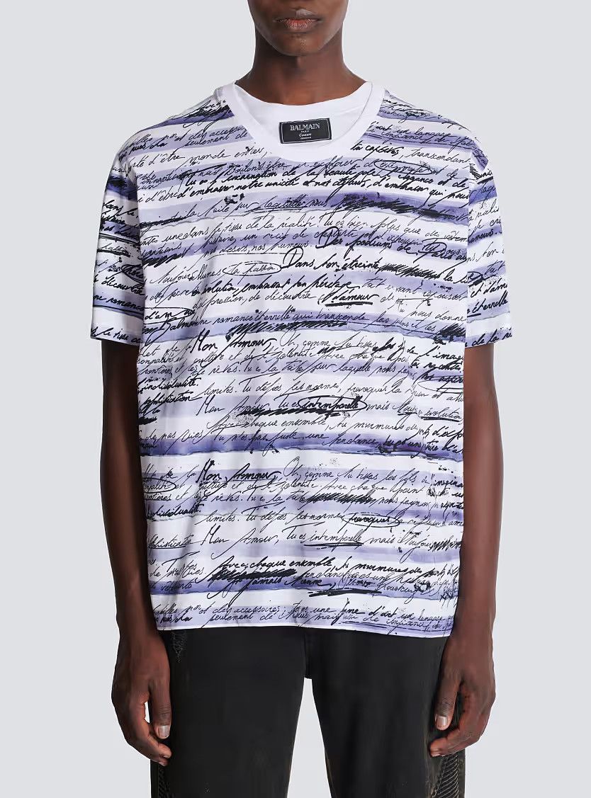 Balmain o1s1wg110126 Love Letter Mariniere T-Shirt in White Size US XL / EU 56 / 4 - 4 Thumbnail