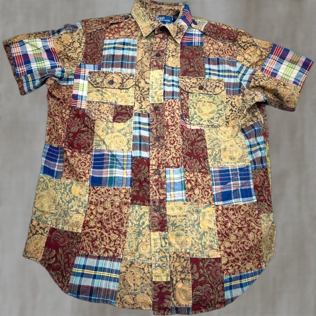 Polo Ralph Lauren VINTAGE Polo Ralph Lauren Shirt Men Large Brown Patchwork Paisley Plaid India Size US L / EU 52-54 / 3 - 1 Thumbnail