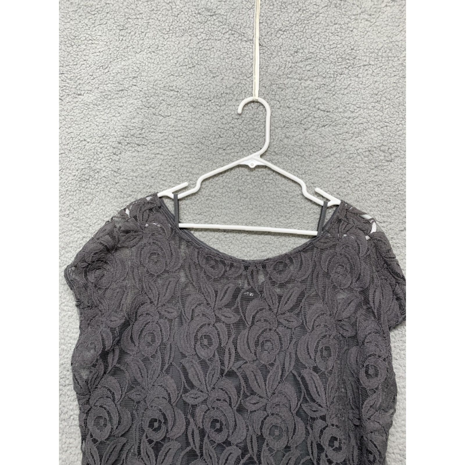 Apt. 9 APT 9 Womens Tunic 2 Piece Gray Tank Top XL Extra Large Shirt Dress Sleeveless Round Neck Lace Crochet Pattern Floral Business Classic Regular Womens Size XL / US 12-14 / IT 48-50 - 2 Thumbnail