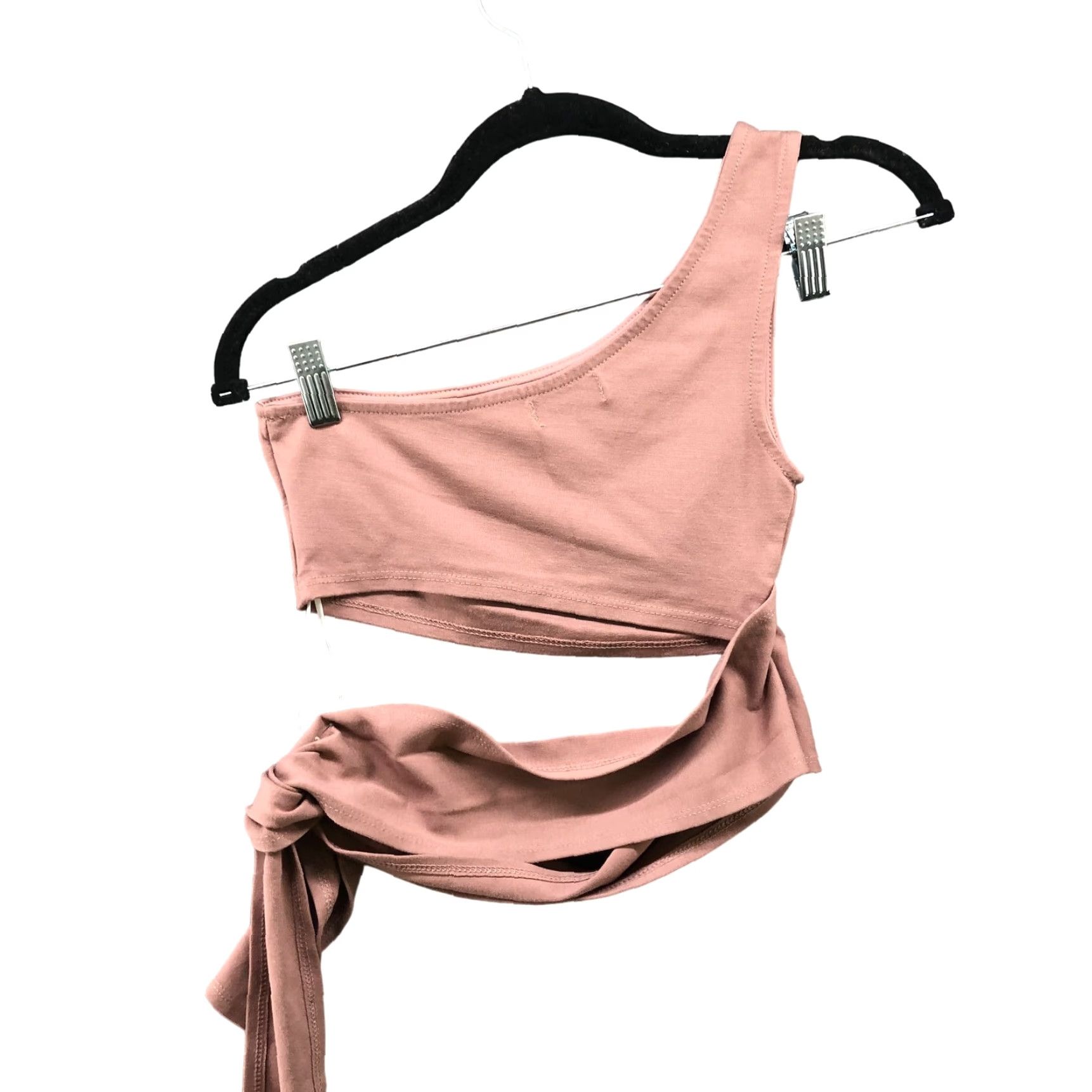 Urban Outfitters Urban Outfitters Crop Top Womens XS One Shoulder Side Tie Blush Pink Cropped T-Shirt Slim Knit Solid Size XS / US 0-2 / IT 36-38 - 2 Thumbnail