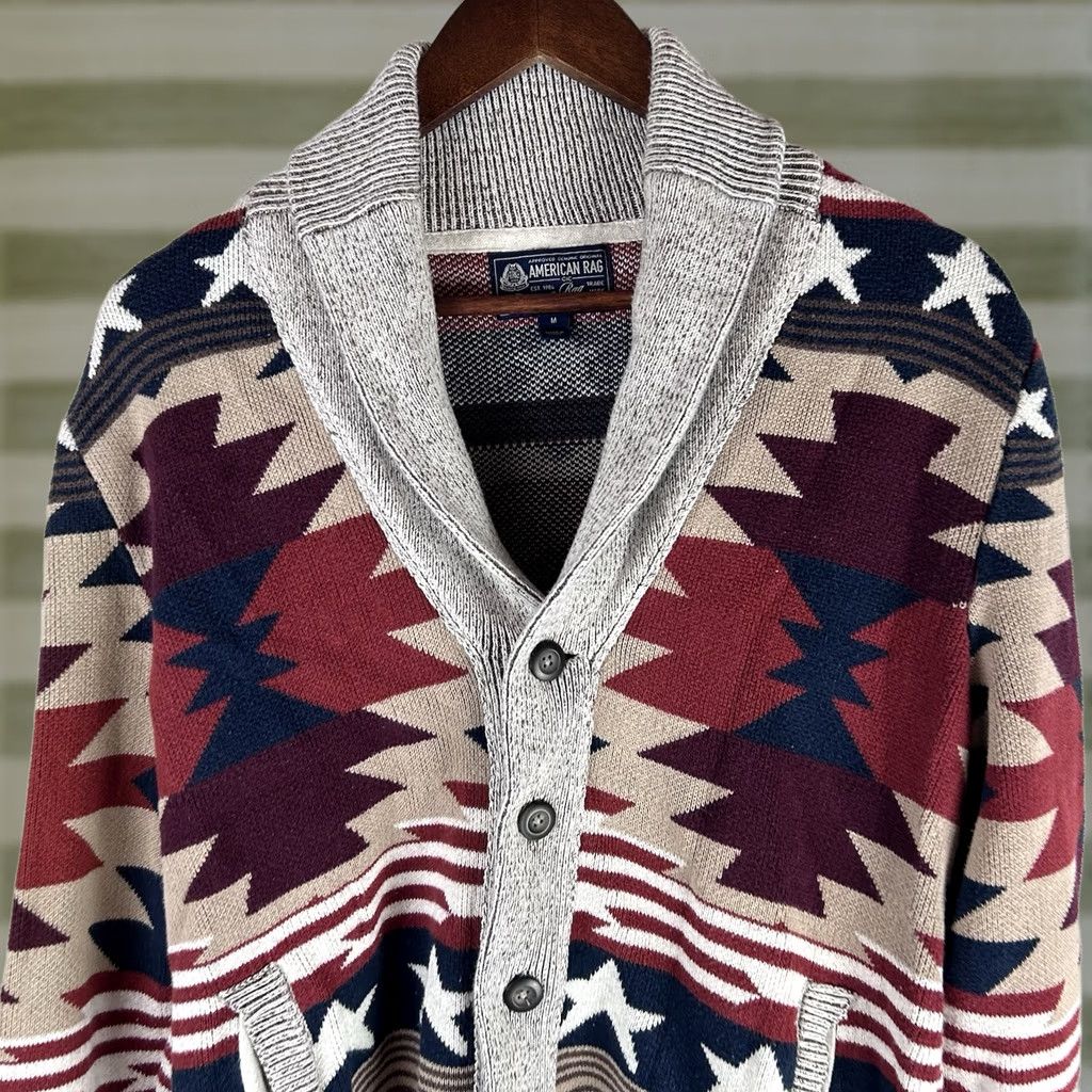 Vintage VINTAGE American Rag Mens Medium Stars Stripes Aztec Cardigan Button Sweater Patriotic Mens Size US M / EU 48-50 / 2 - 1 Thumbnail