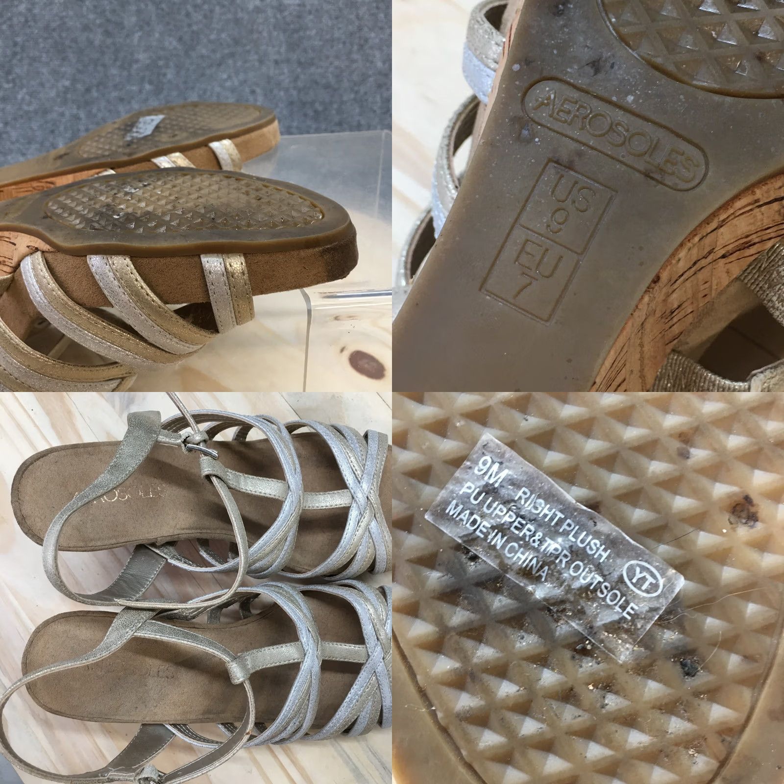 Vintage Aerosoles Sandals Womens 9 Plush Slingback Silver Open Toe Wedge Heels Casual Size US 9 / IT 39 - 9 Thumbnail
