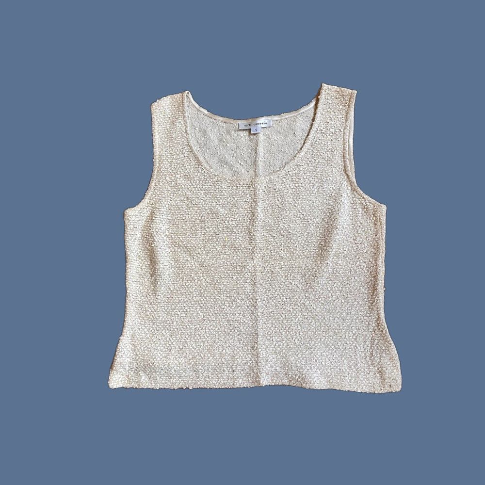 St. John St John Evening 2 Piece Sweater Tank Top Set Women's S Ivory Textured Sequins Size S / US 4 / IT 40 - 1 Thumbnail