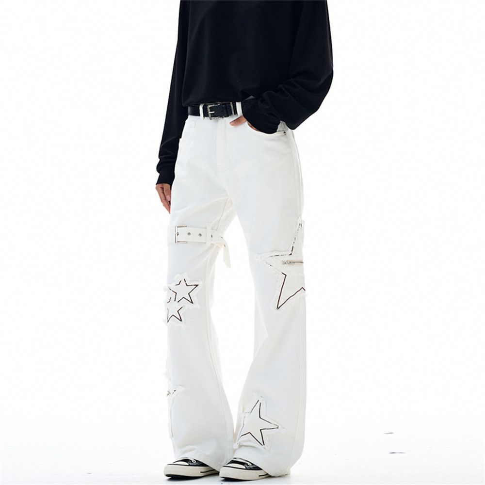 Japanese Brand Men's high school street style star embroidered flared jeans Size US 32 / EU 48 - 2 Thumbnail