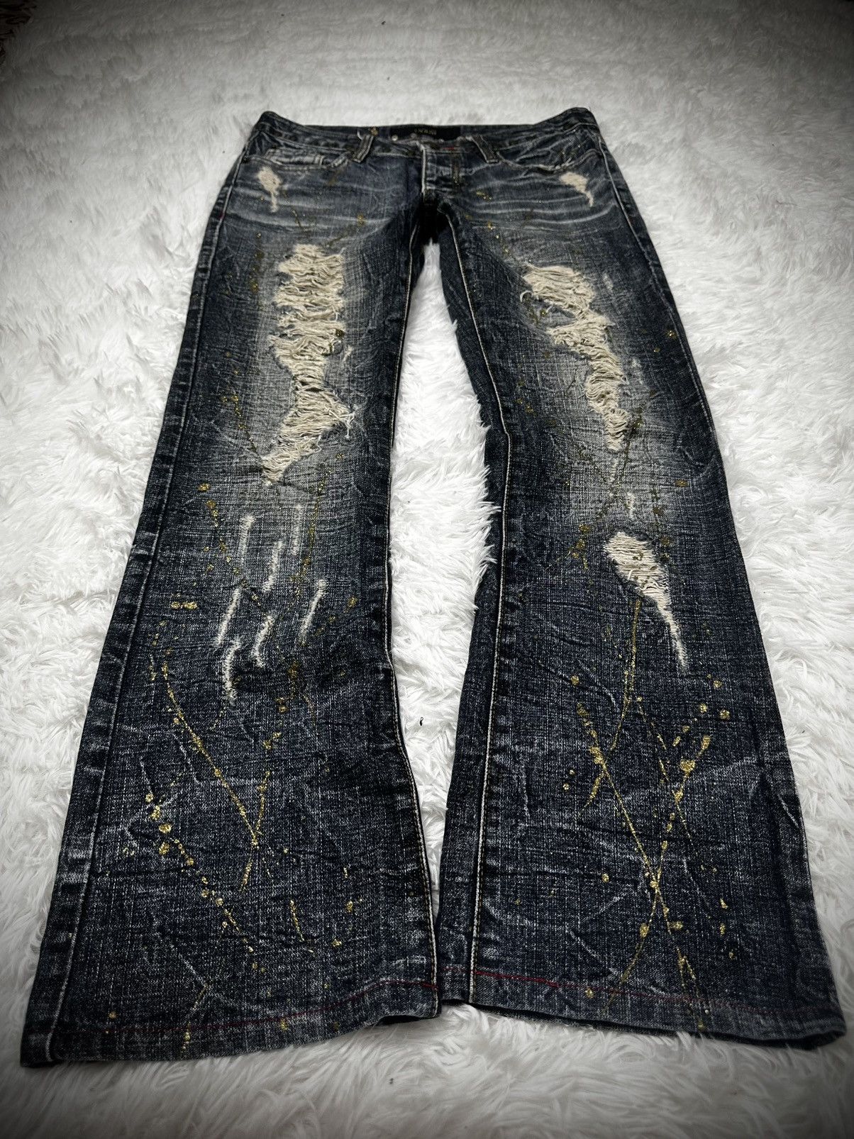 Japanese Brand 💥rare💥 japanese brand lagust ripped splatter flare jeans Size US 30 / EU 46 - 2 Thumbnail