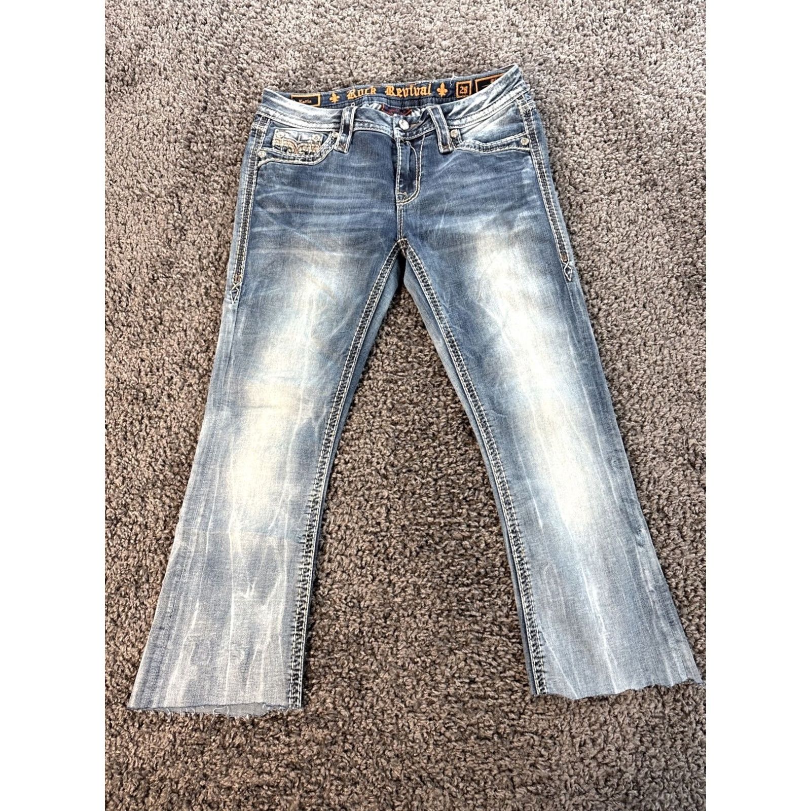 Vintage Rock Revival Karla Mid Rise Boot Jeans 28x23 Denim Rhinestone Cropped Womens Jeans Size 28" / US 6 / IT 42 - 4 Thumbnail