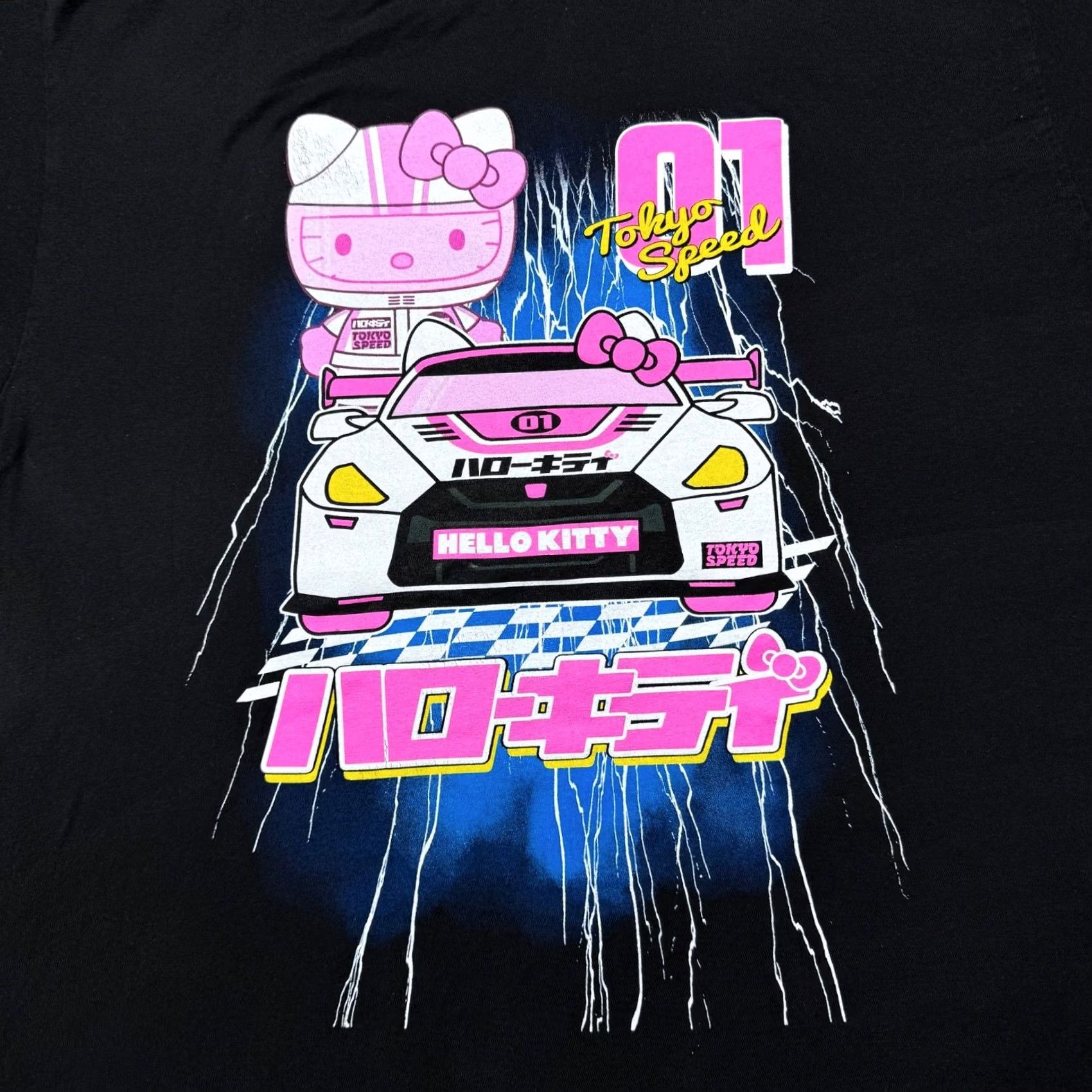 Vintage Hello Kitty Women's Shirt Black L Short Sleeve Anime Racing Car Graphic Tee Size L / US 10 / IT 46 - 3 Thumbnail