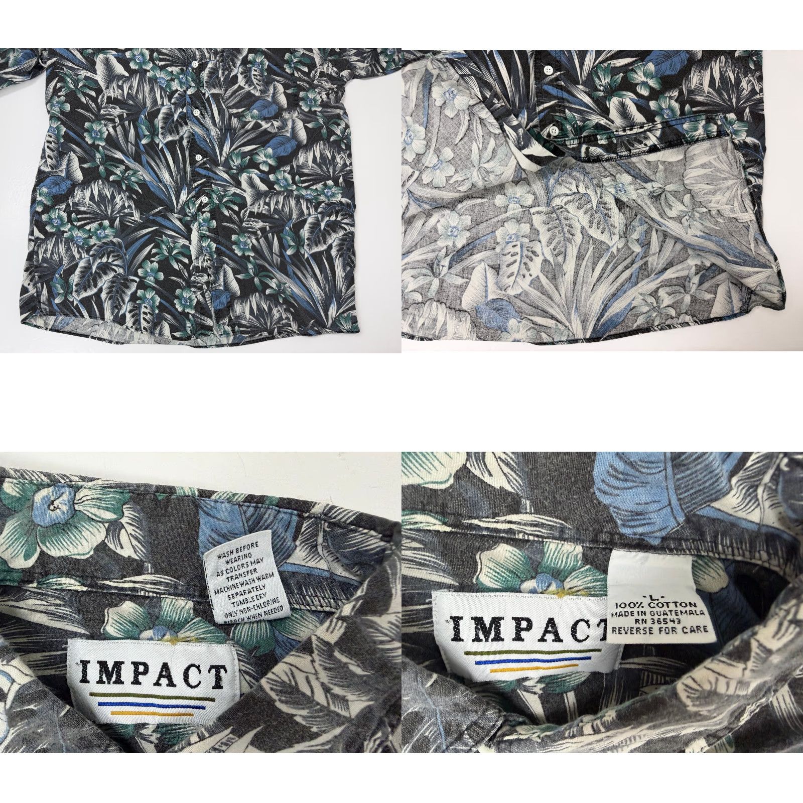 Vintage VINTAGE Impact Hawaiian Shirt Men L Black 90s Floral Short Sleeve Button-Up Collared Cotton Casual Beach Hawaii Size US L / EU 52-54 / 3 - 9 Thumbnail