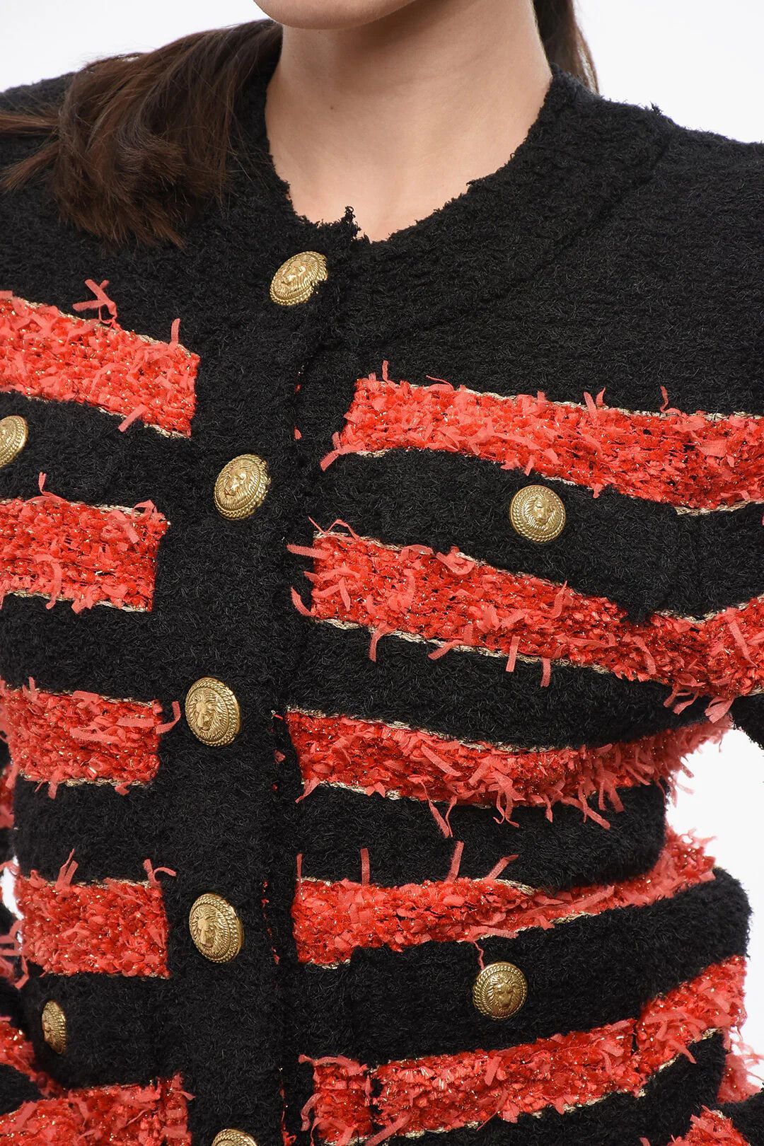 Balmain og1mm0326 Bicolour Striped Cardigan in Black/Red Size M / US 6-8 / IT 42-44 - 3 Thumbnail