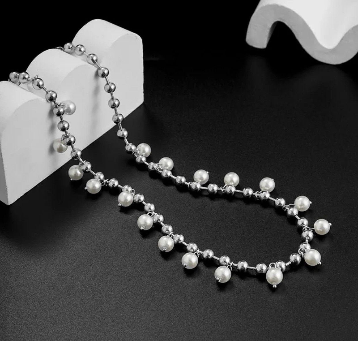 Jewelry Small Beads Chain Imitation Pearl Pendant Choker Necklace Size ONE SIZE - 2 Thumbnail