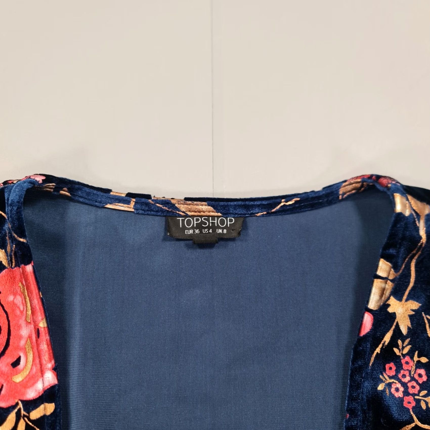 Topshop Topshop Womens Midi Wrap Dress Navy 8 UK Velvet Floral Foil Floral Dress Wrap, V-Neck, Long Sleeve, Party/Cocktail, Regular, Blue, Womens, 8 UK Size M / US 6-8 / IT 42-44 - 3 Thumbnail