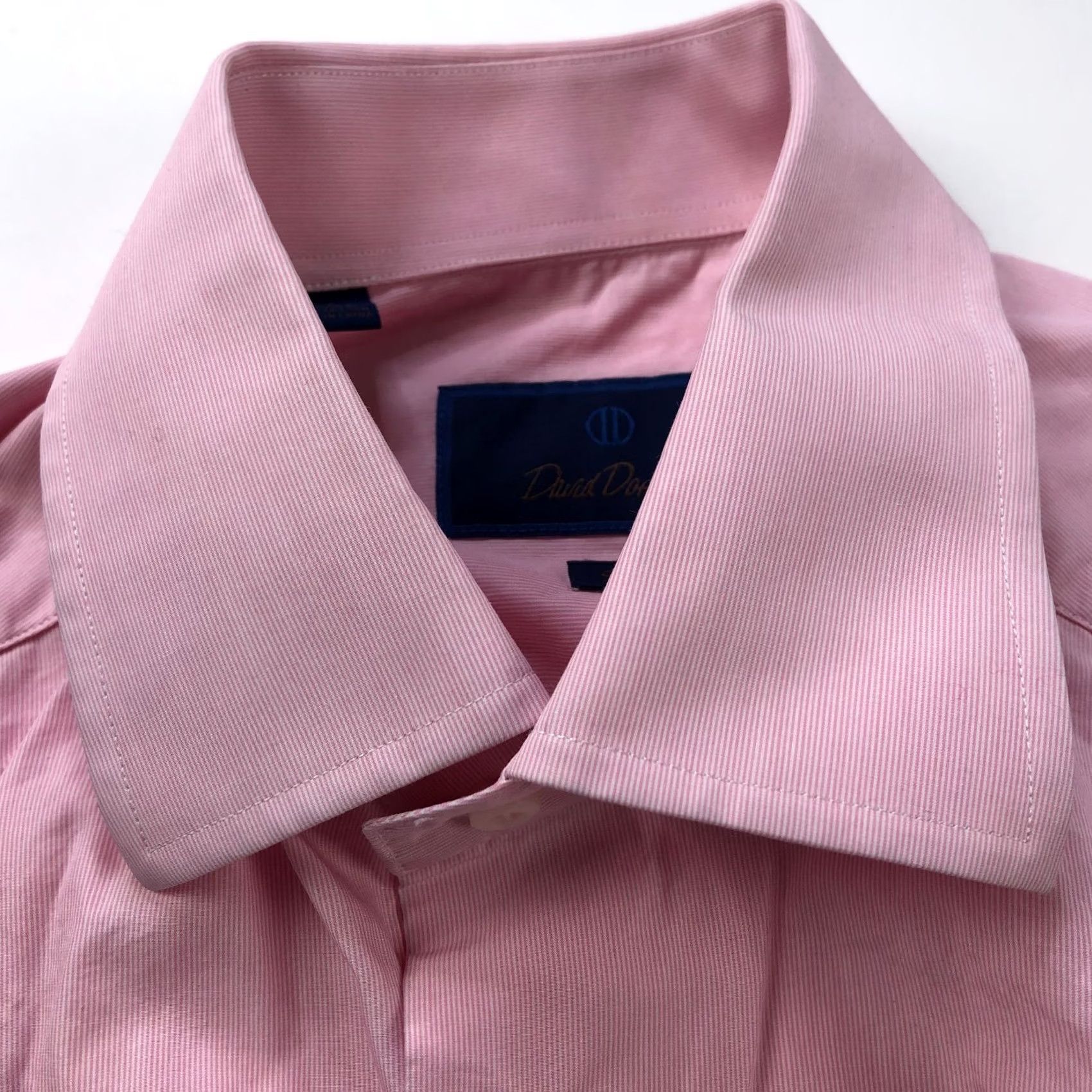 David Donahue David Donahue Shirt 15 Striped Long Sleeve Button Pink Dress Shirt, Slim Fit, 32/33, 100% Cotton, Regular, Men Size 40R - 2 Thumbnail