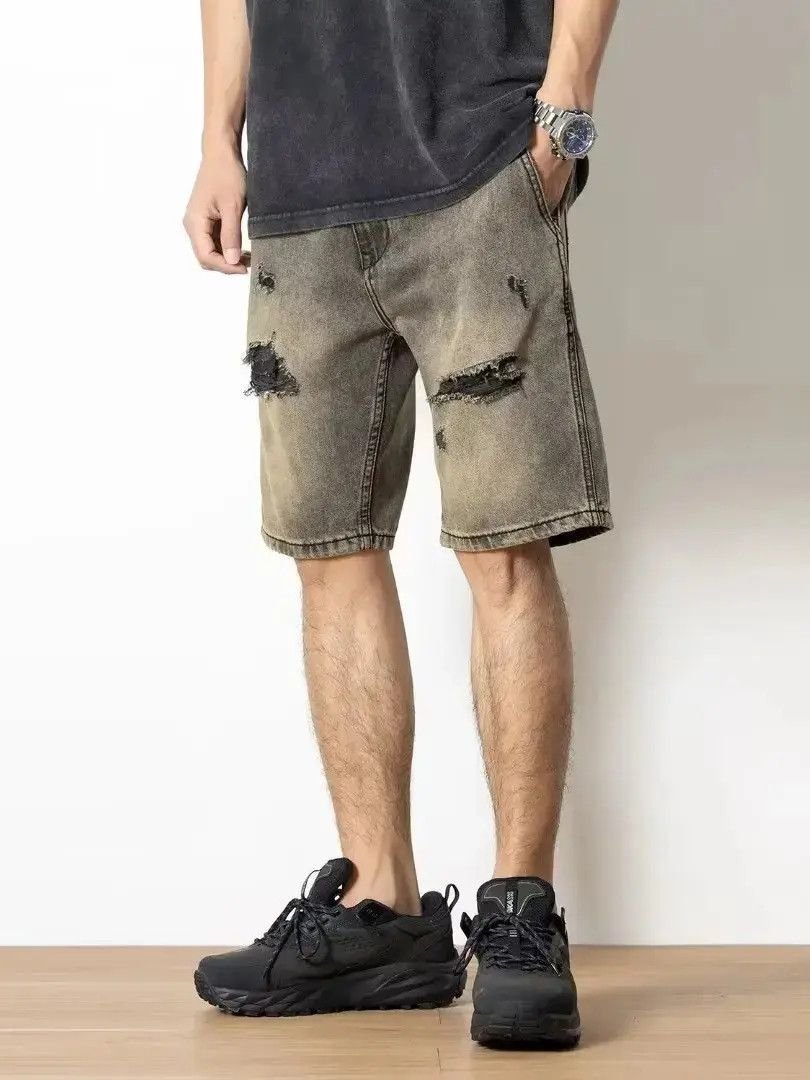 Japanese Brand Retro mud dyed ripped denim shorts Size US 32 / EU 48 - 2 Thumbnail