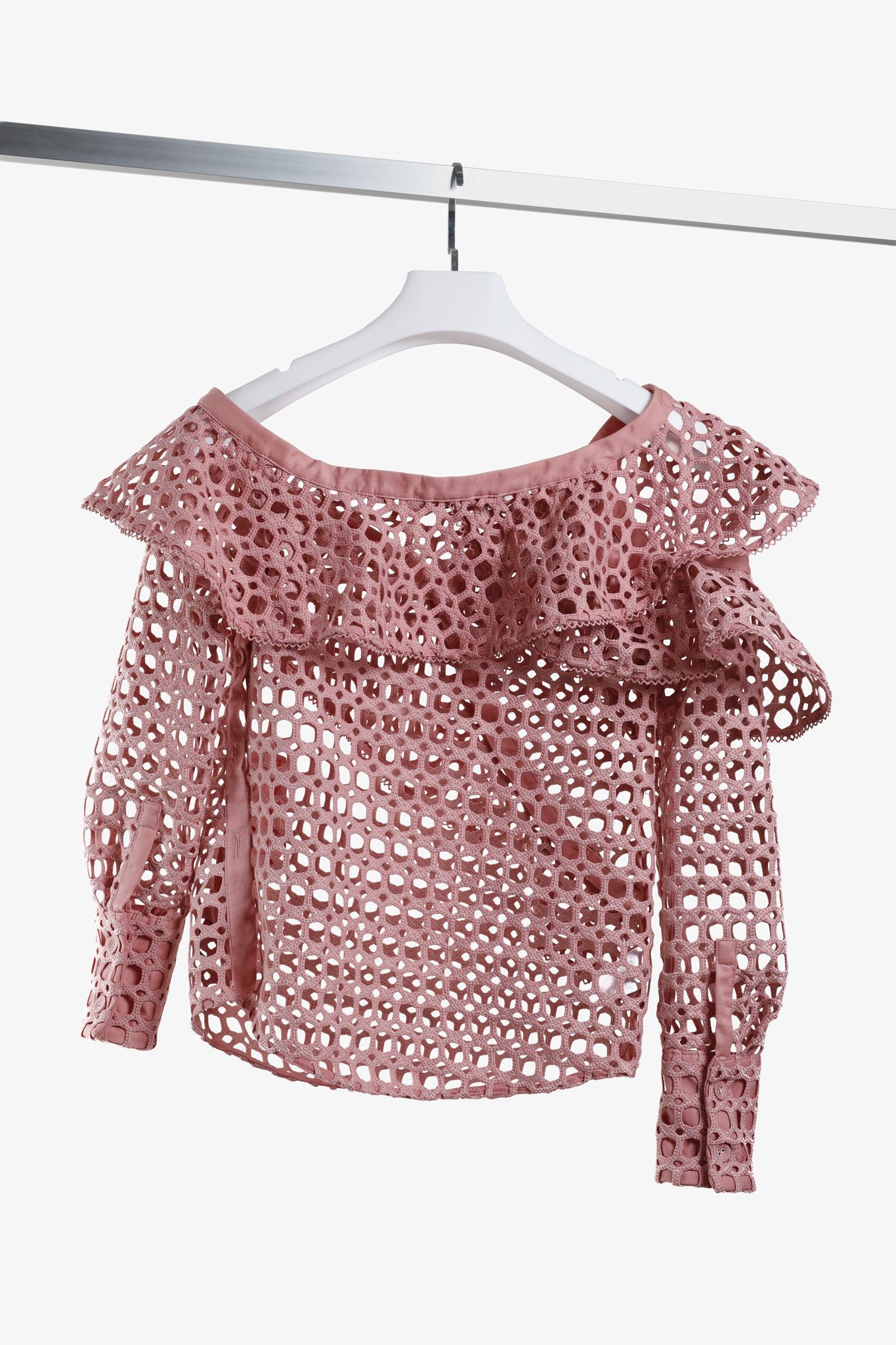 Self-Portrait Self-Portrait Guipure Lace One Shoulder Ruffled Top Size M / US 6-8 / IT 42-44 - 2 Thumbnail