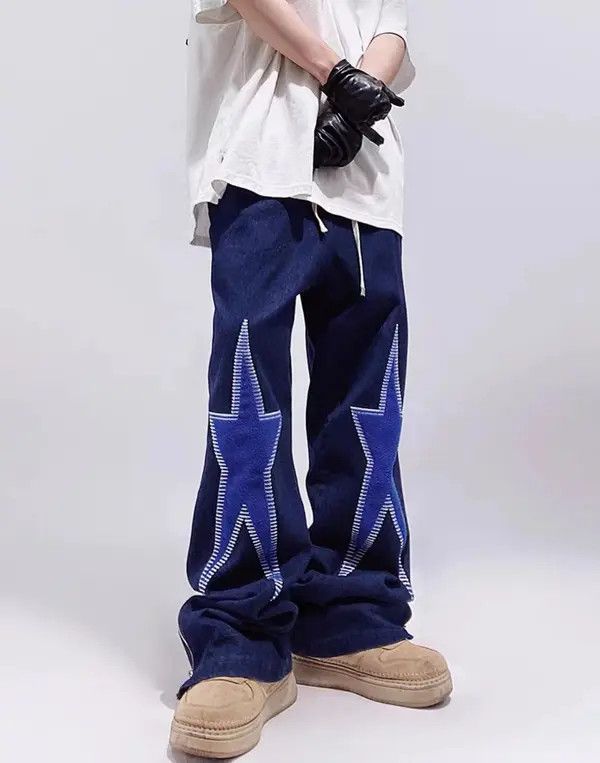 Japanese Brand Street hip-hop five-pointed star embroidered jeans Size US 30 / EU 46 - 1 Thumbnail