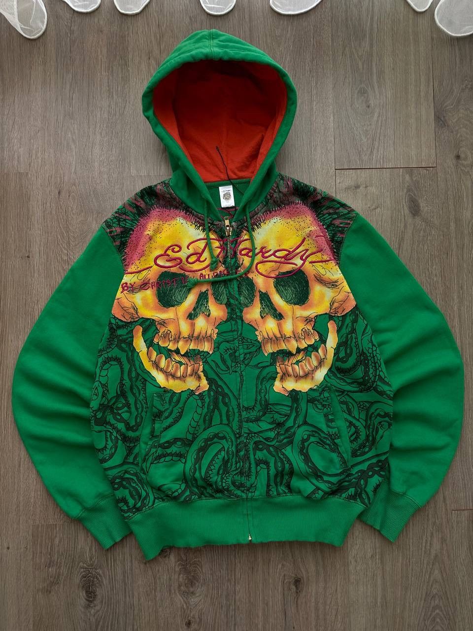 Christian Audigier × Ed Hardy × Vintage Vintage Ed Hardy Christian Audigier Green Hoodie Size US S / EU 44-46 / 1 - 24 Thumbnail