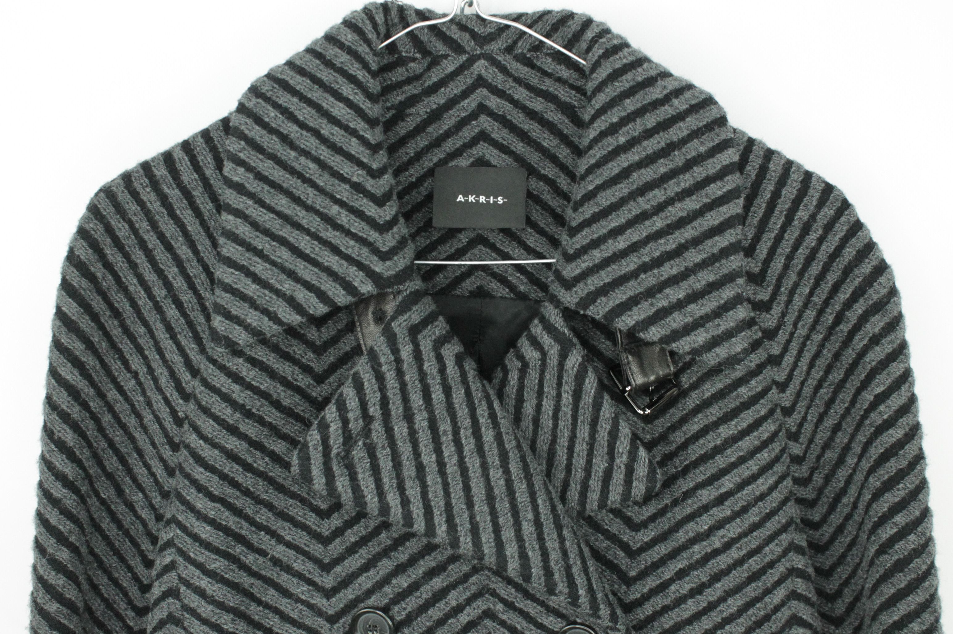 Akris × Designer Akris Luxury Short Gray Wool Jacket With Leather Garniture Size M / US 6-8 / IT 42-44 - 3 Thumbnail