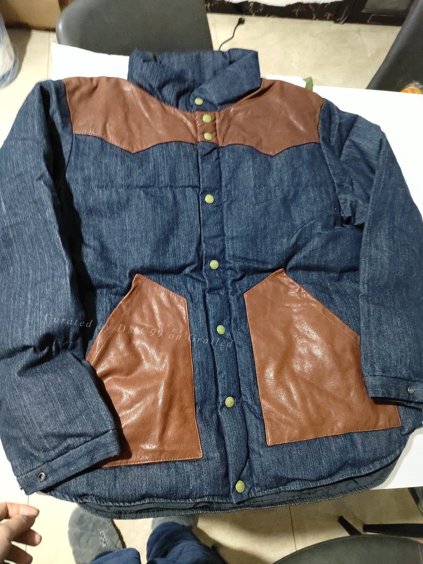 Oshkosh OshKosh Japan Denim Leather Patched Down Jacket Size US XL / EU 56 / 4 - 1 Thumbnail