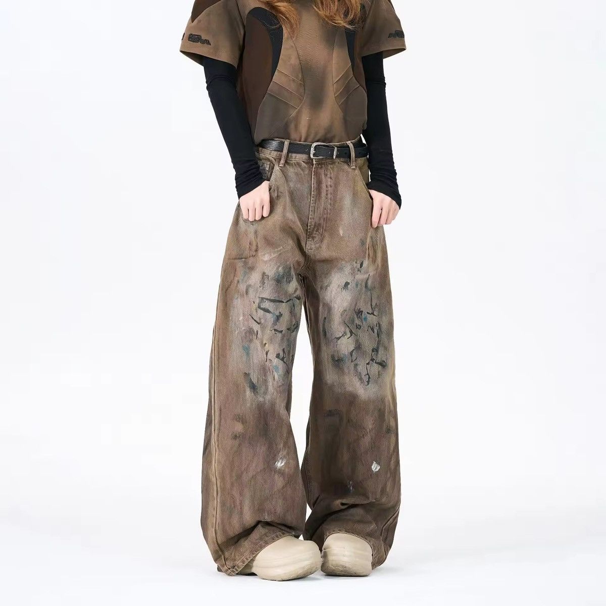 Jean xtl Balenciaga rickowens style flared baggy stain jeans Size US 29 - 8 Thumbnail