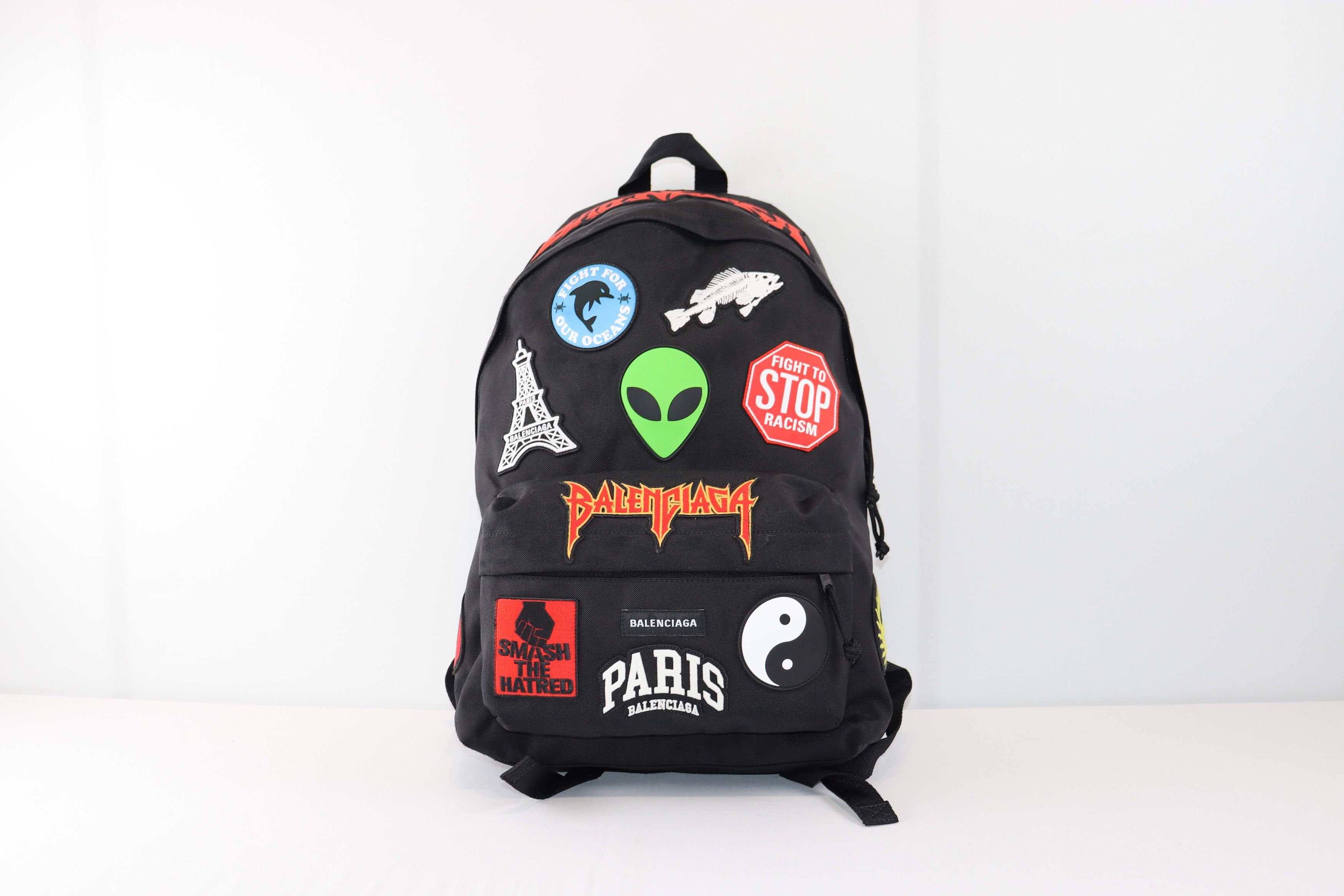 image of Balenciaga Explorer Back Pack / Backpack With Alien & Paris Embroidery in Black, Men's