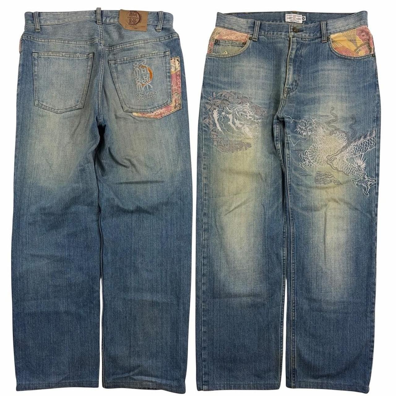 Karakuri Tamashii Karakuri Tamashii Embroidered Tiger Japanese Jeans Waist 33 Size US 33 - 1 Thumbnail