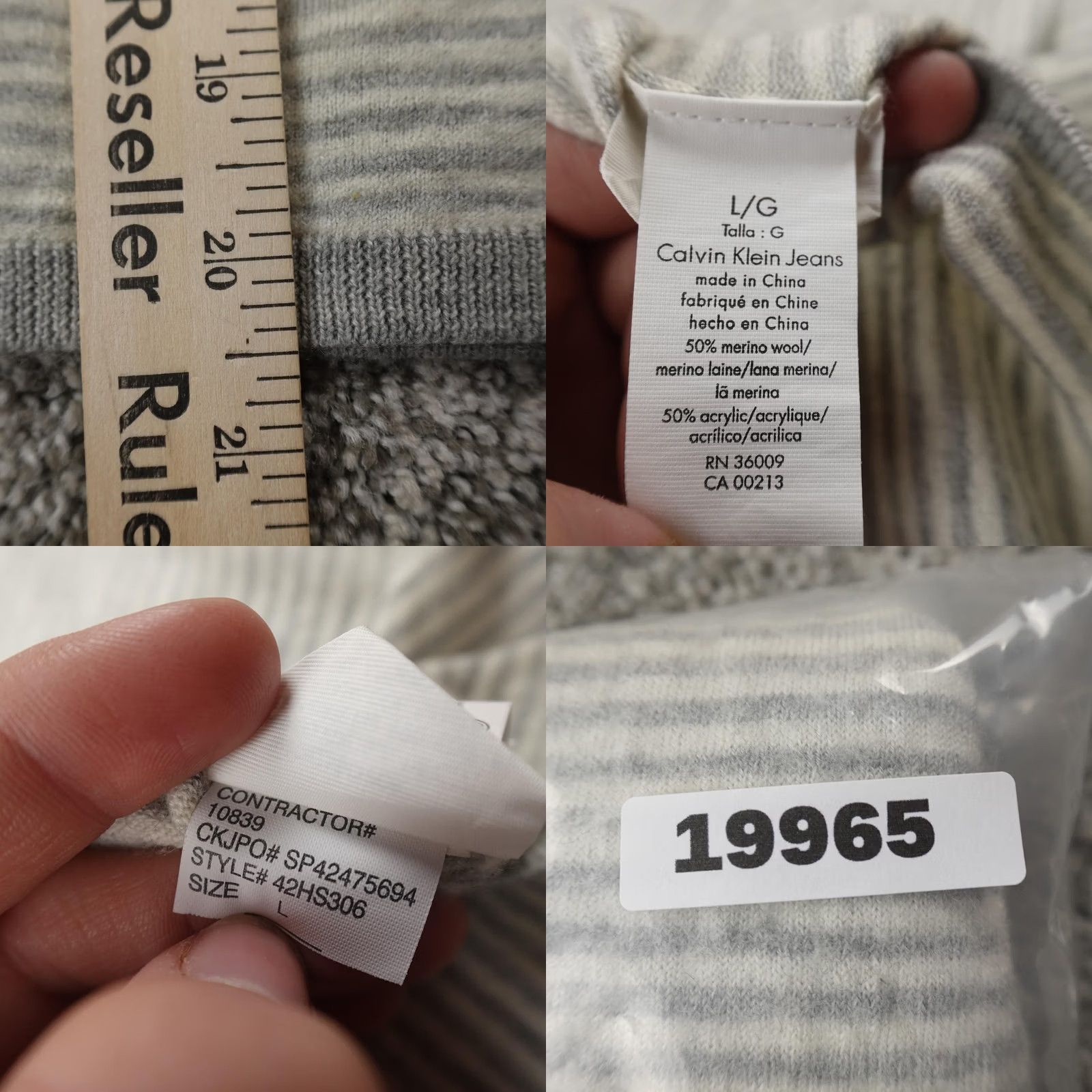 Calvin Klein Calvin Klein Sweater Womens L Gray Stripe Crewneck Knit Top Pullover Wool Blend Shirt Size L / US 10 / IT 46 - 8 Thumbnail