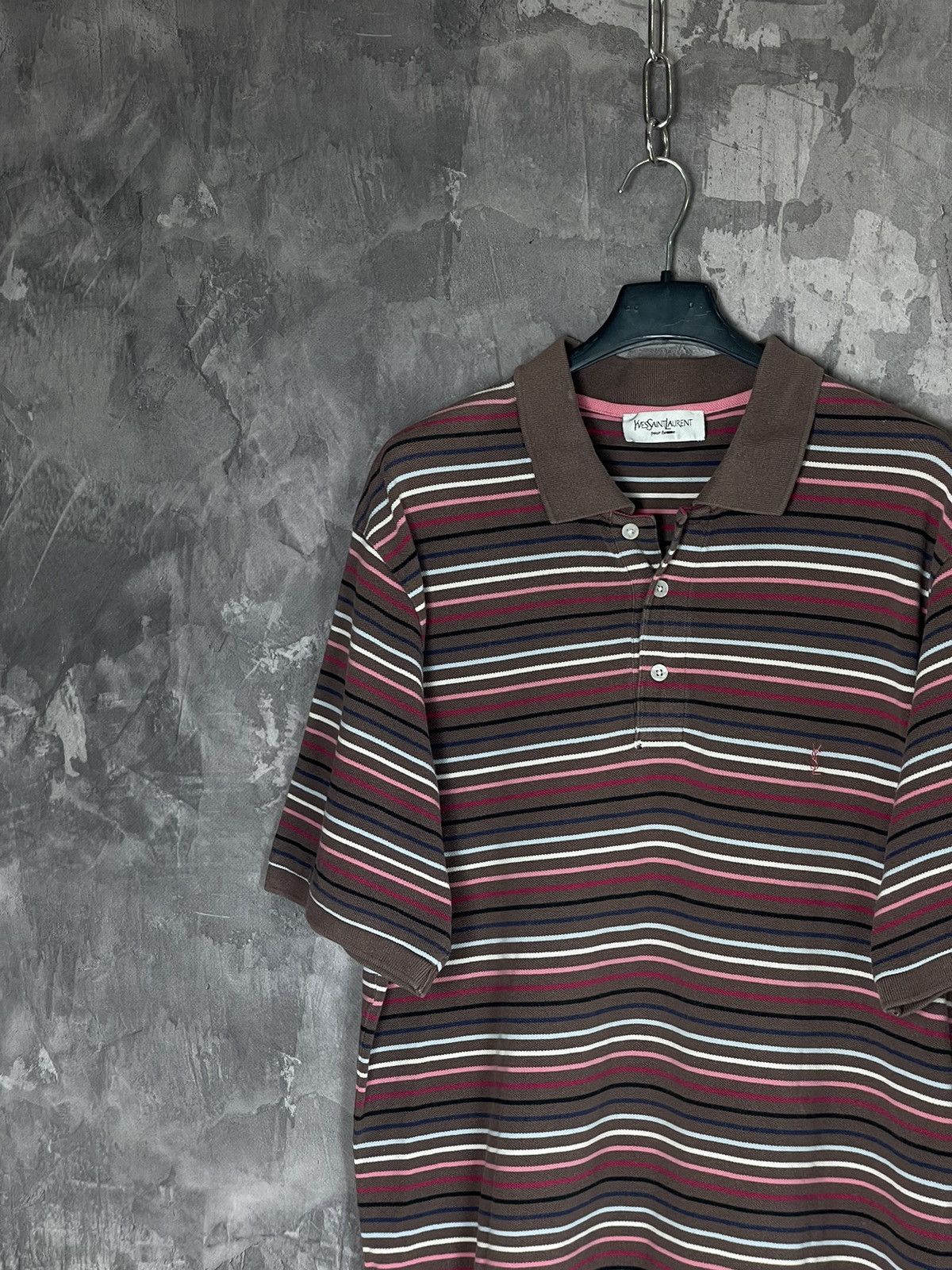 Vintage × Yves Saint Laurent Vintage Yves Saint Laurent Striped Polo Shirt Size L Size US L / EU 52-54 / 3 - 4 Thumbnail