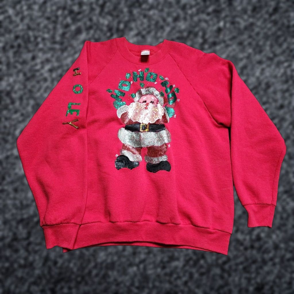 Fruit Of The Loom VINTAGE Fruit of the Loom Santa Christmas Sweatshirt Long Sleeve Crew Neck Red L Pullover Unisex Adults Christmas 80s 90s Retro Fun Novelty Sweatshirt Size US L / EU 52-54 / 3 - 1 Thumbnail