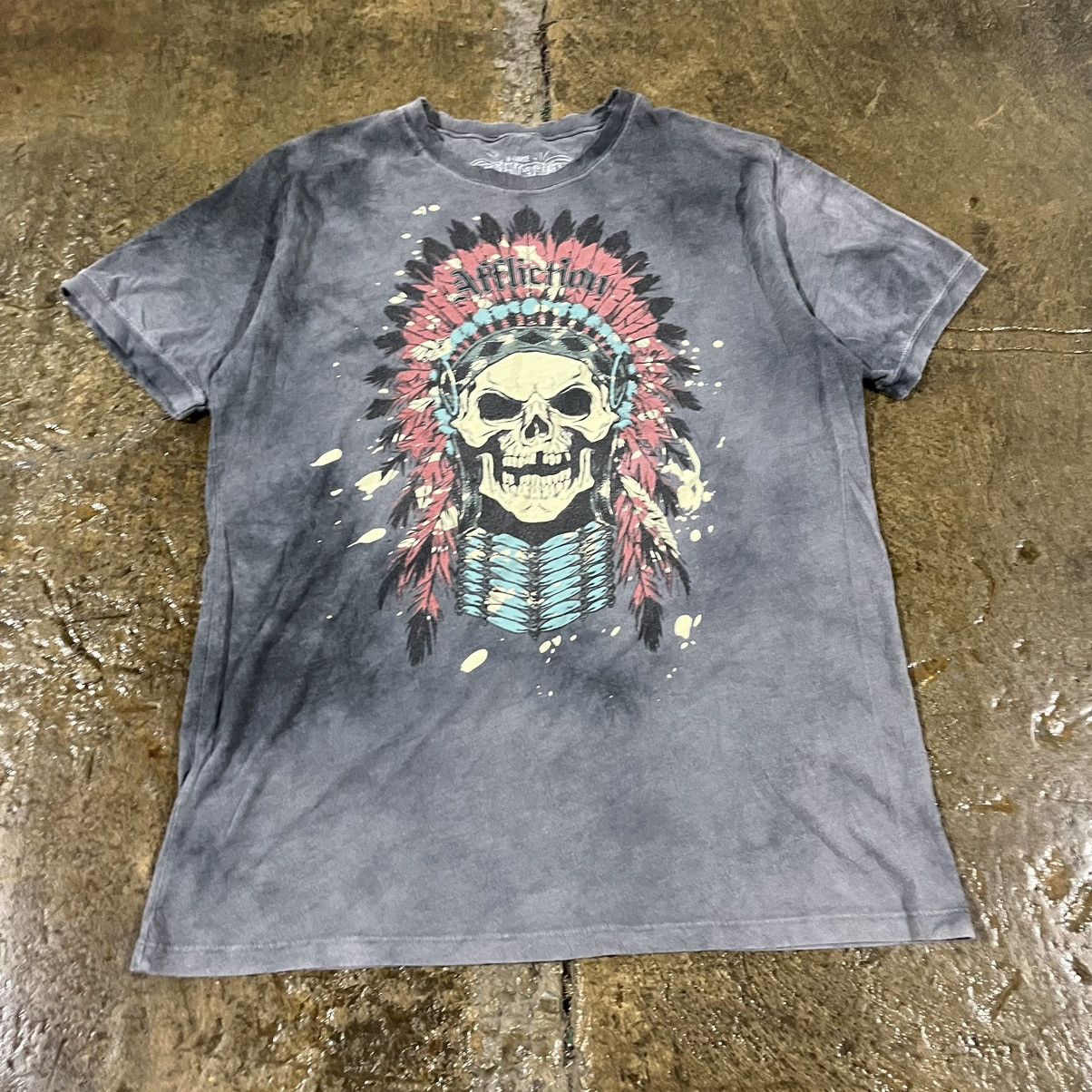 Affliction × Vintage Affliction Vintage Y2K Native Skull Grunge Skater Tee Shirt Size US L / EU 52-54 / 3 - 3 Thumbnail