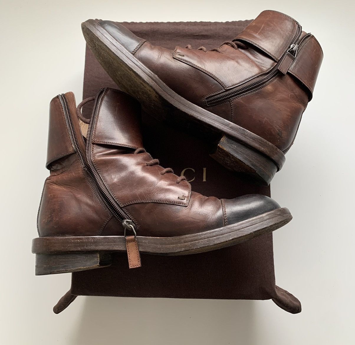 Gucci Gucci Leather Officer Buckle Boots Brown 325854 Size US 7.5 / EU 40-41 - 2 Thumbnail