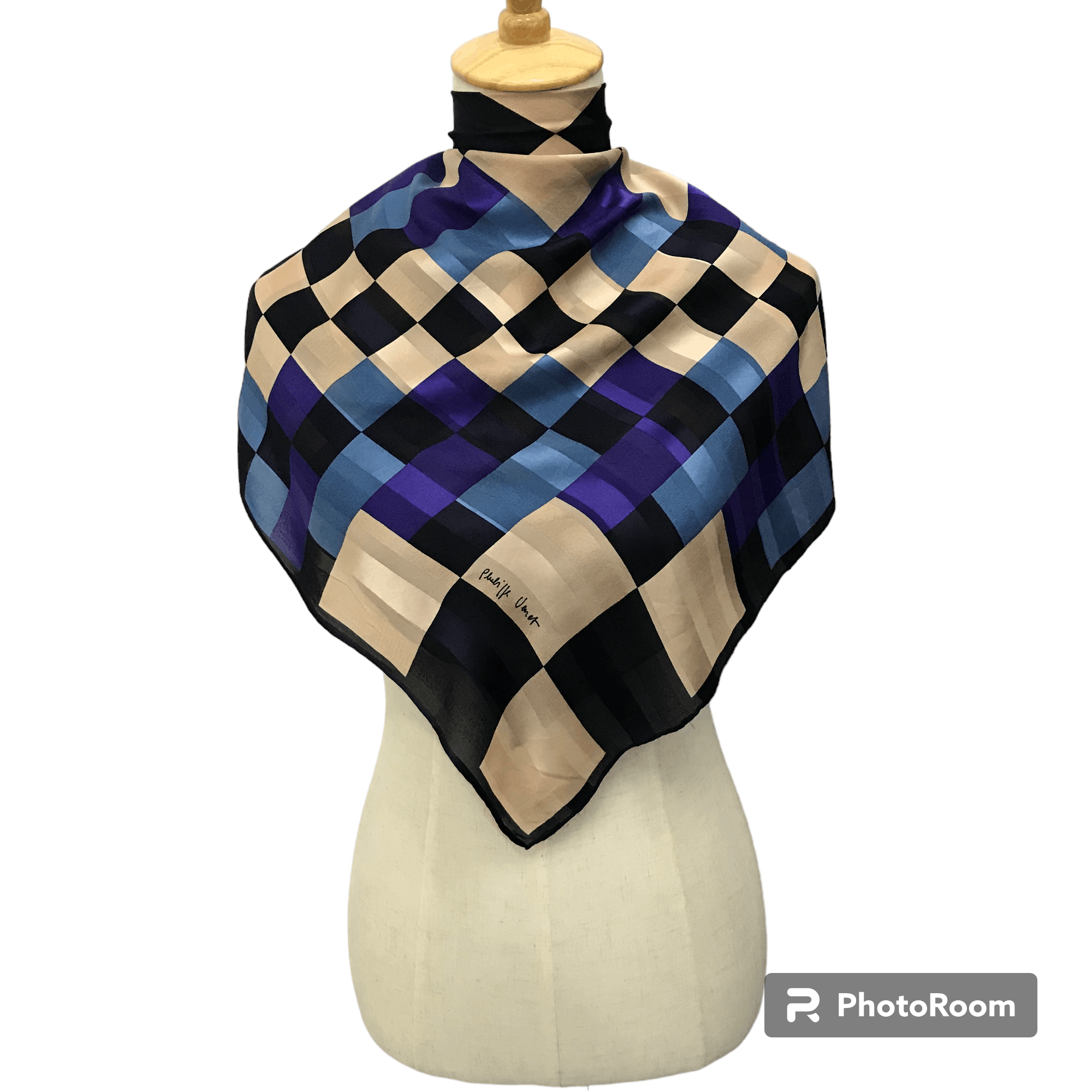 Vintage Philippe Venet Slit Thread Checkered Silk Scarf M209 Size ONE SIZE - 1 Thumbnail