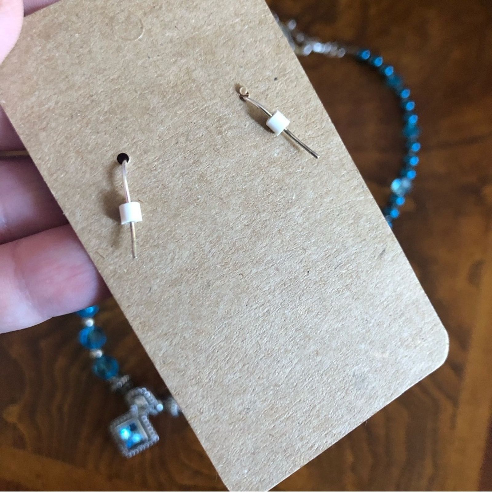 Handmade Handcrafted repurpose faceted blue crystal pendant necklace Size ONE SIZE - 10 Thumbnail
