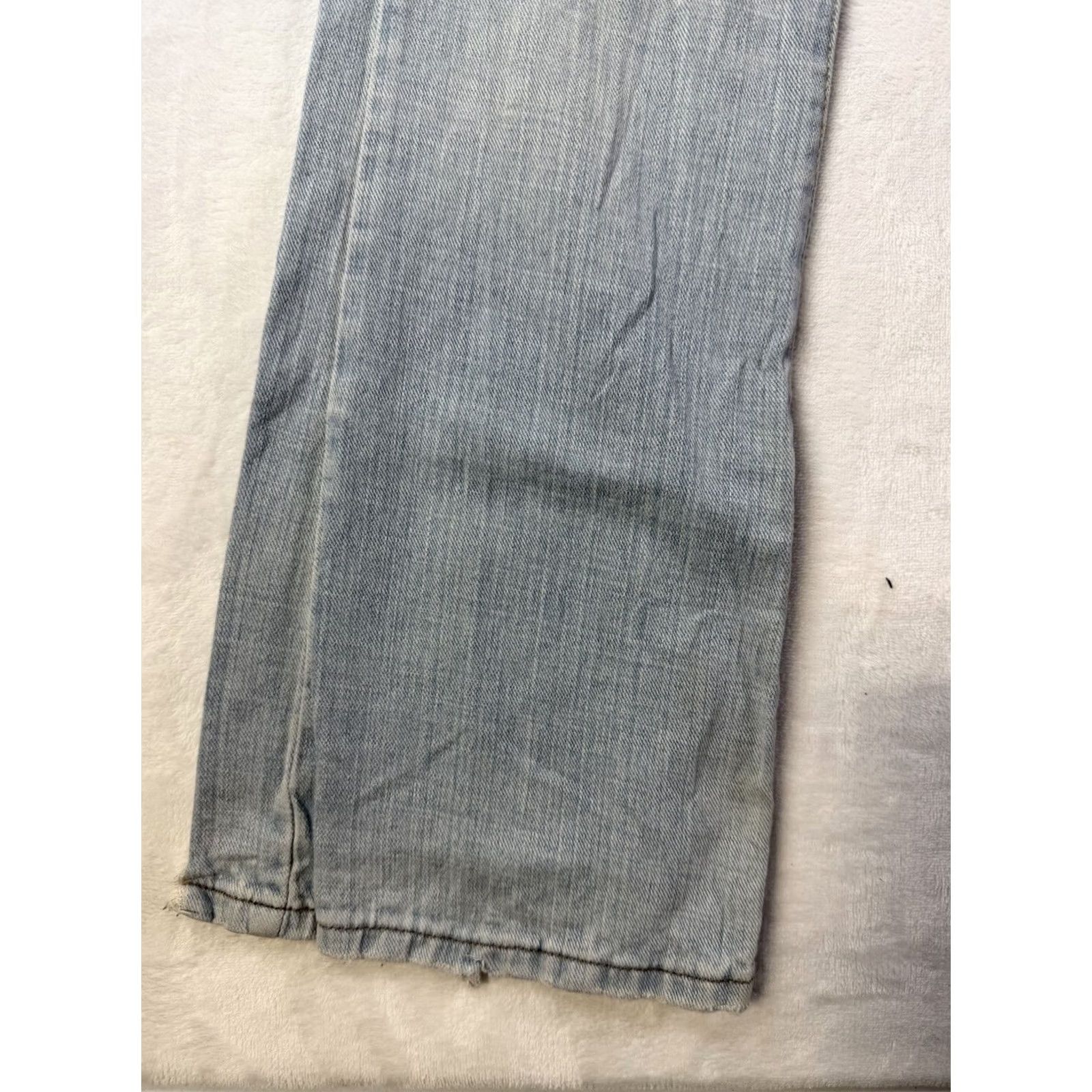 Levi's VINTAGE Levi's 518 Jeans Women's SuperLow Bootcut Size 5M Distressed Stained Y2K Blue denim 30in inseam Mens logo solid 5-Pocket Size 27" / US 4 / IT 40 - 3 Thumbnail